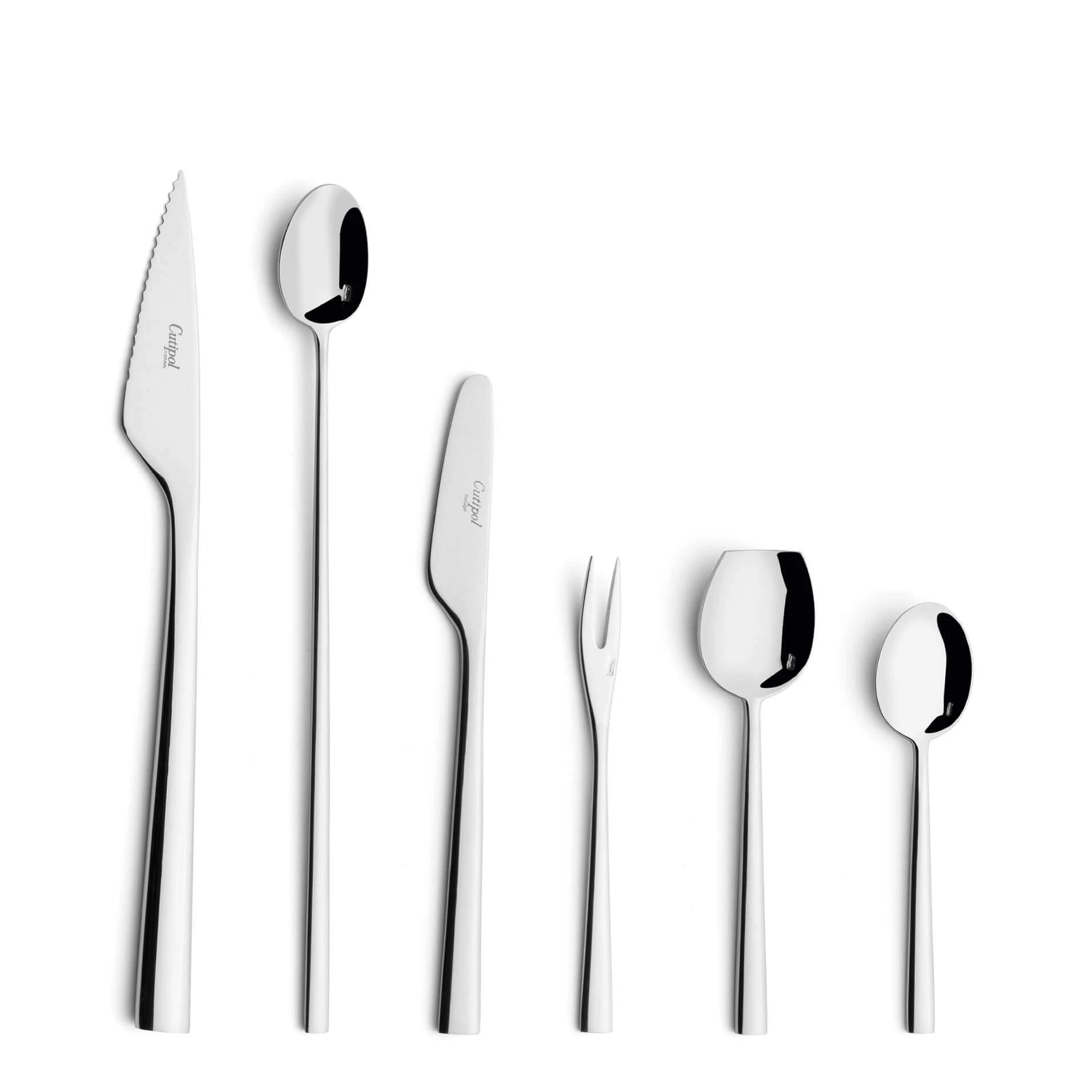 Cutipol Cutlery Rondo with Steak Knife, Long drink Spoon, butter knife, snail fork, sugar spoon and moka spoon