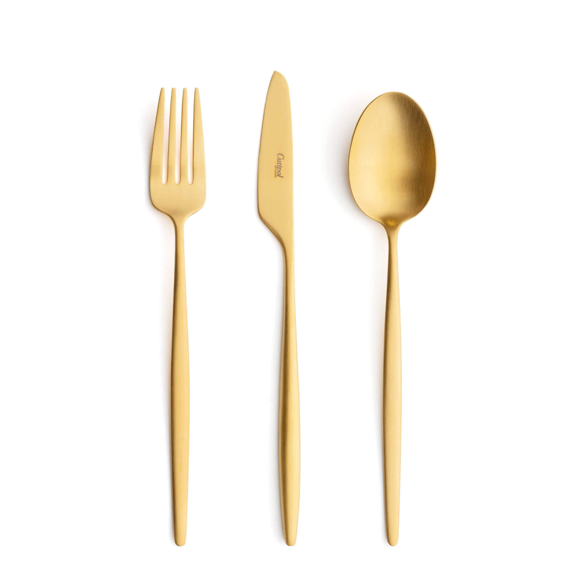 Cutipol Cutlery Solo Matte Gold with dinner fork, dinner knife, table spoon
