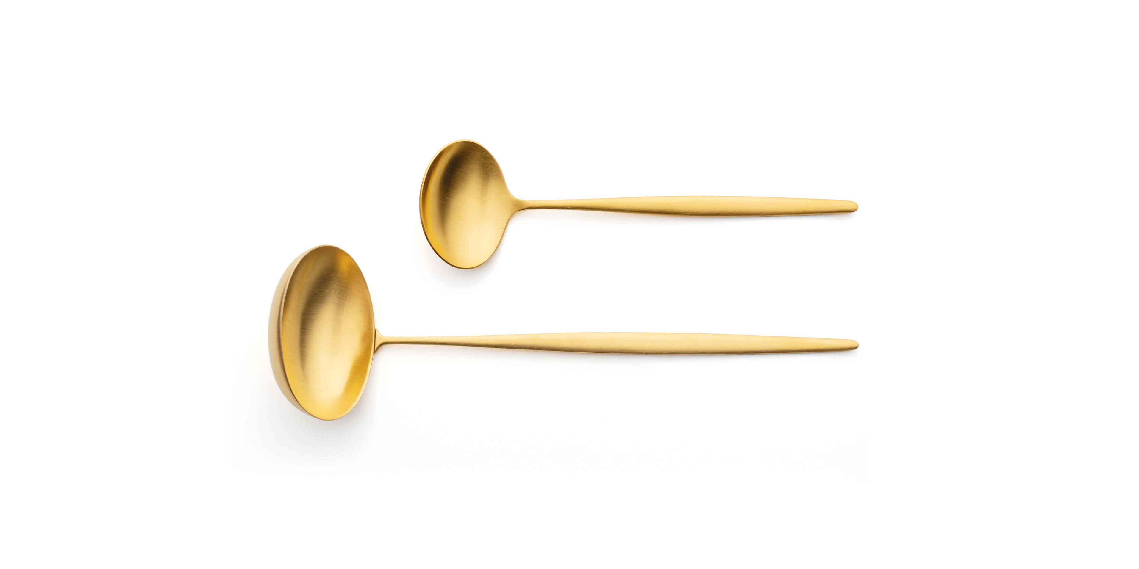 Cutipol Solo Matte Gold with soup ladle and sauce ladle