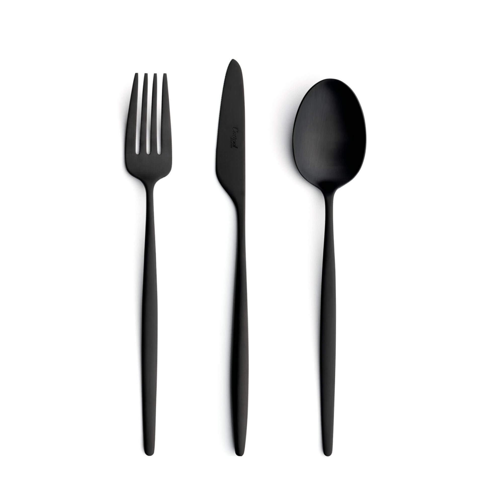 Cutipol Cutlery Solo Matte Black with dinner fork, dinner knife, table spoon