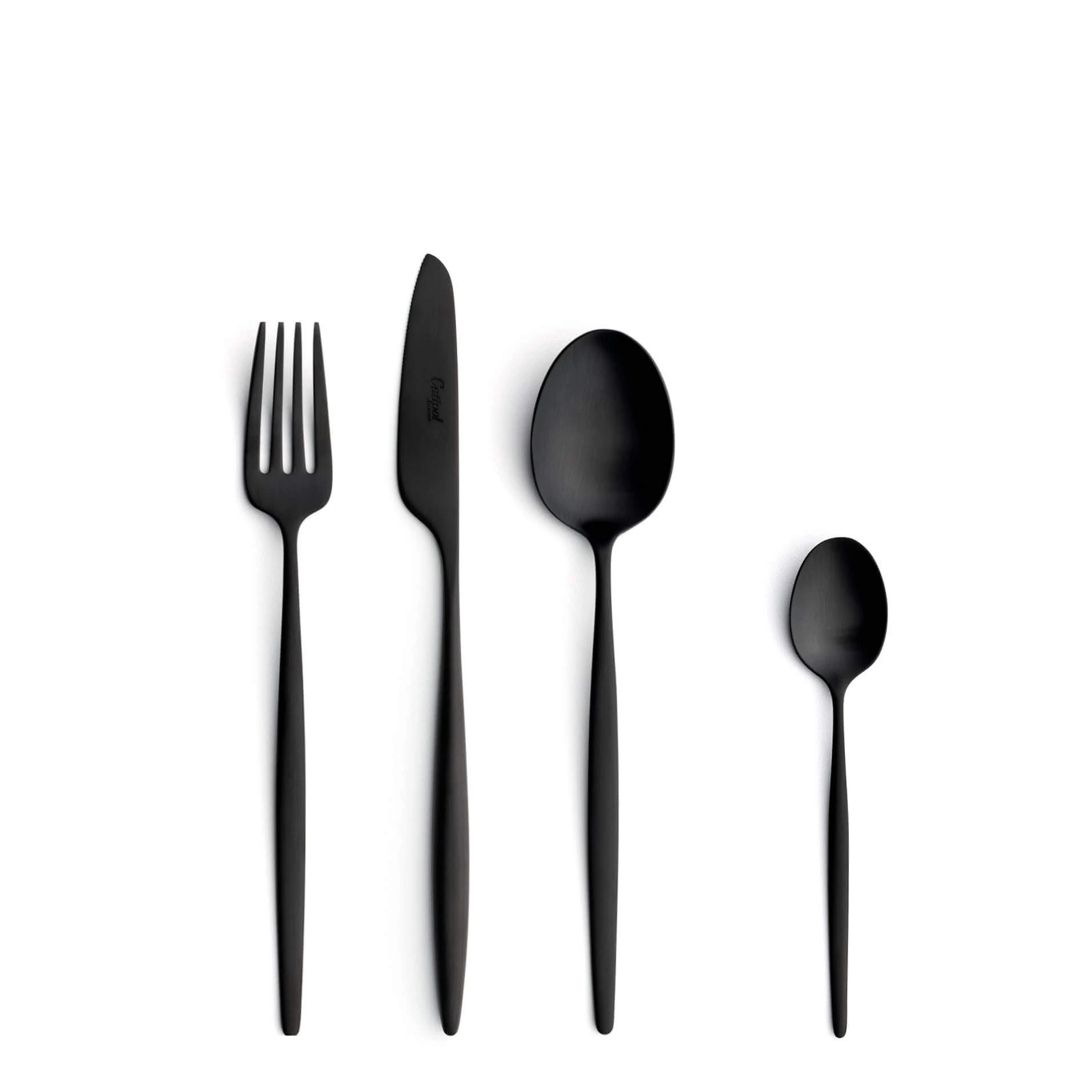 Cutipol Cutlery Solo Matte Black with dessert fork, dessert knife, dessert spoon and tea-coffee spoon