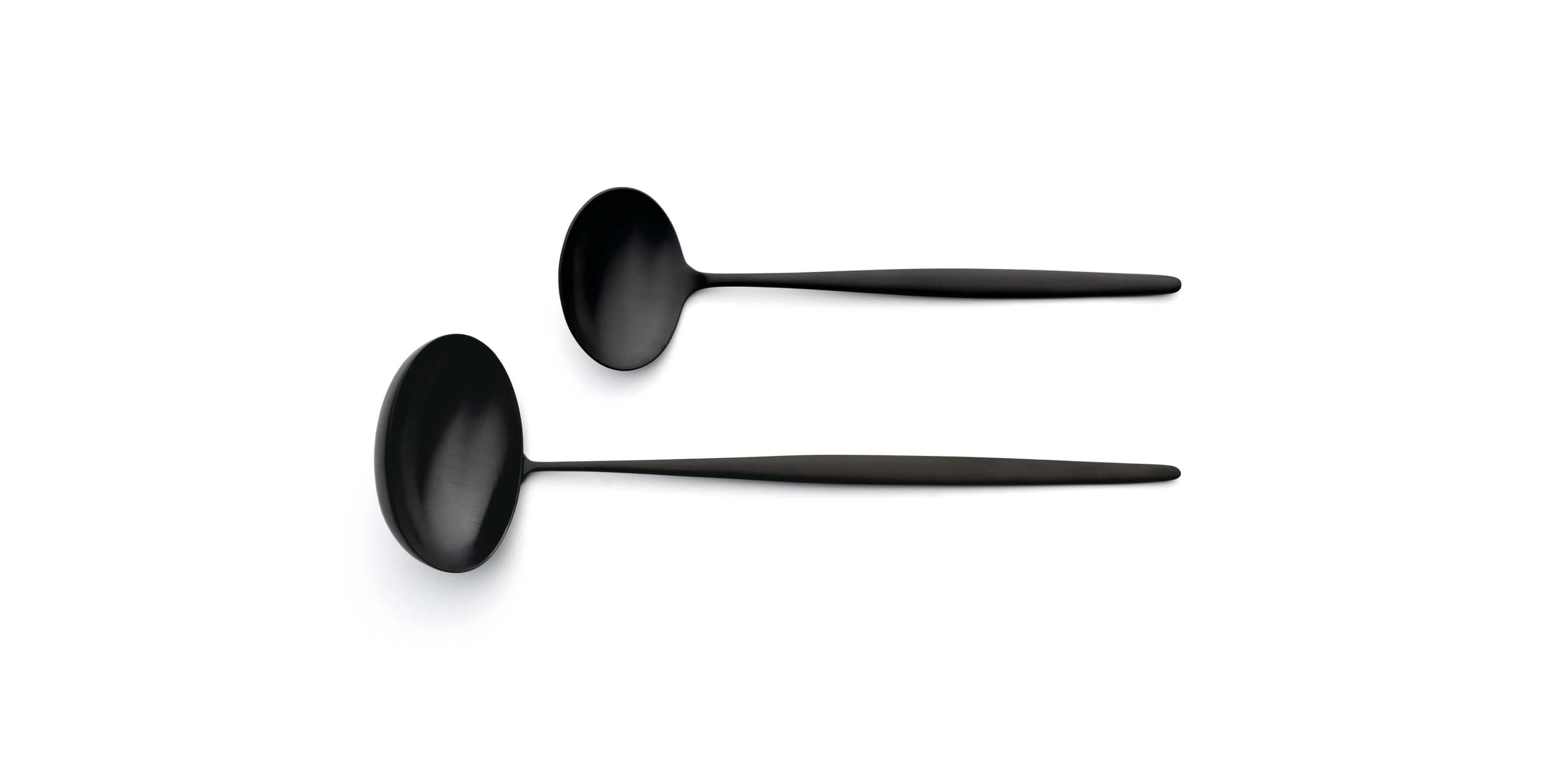 Cutipol Solo Matte Black with soup ladle and sauce ladle