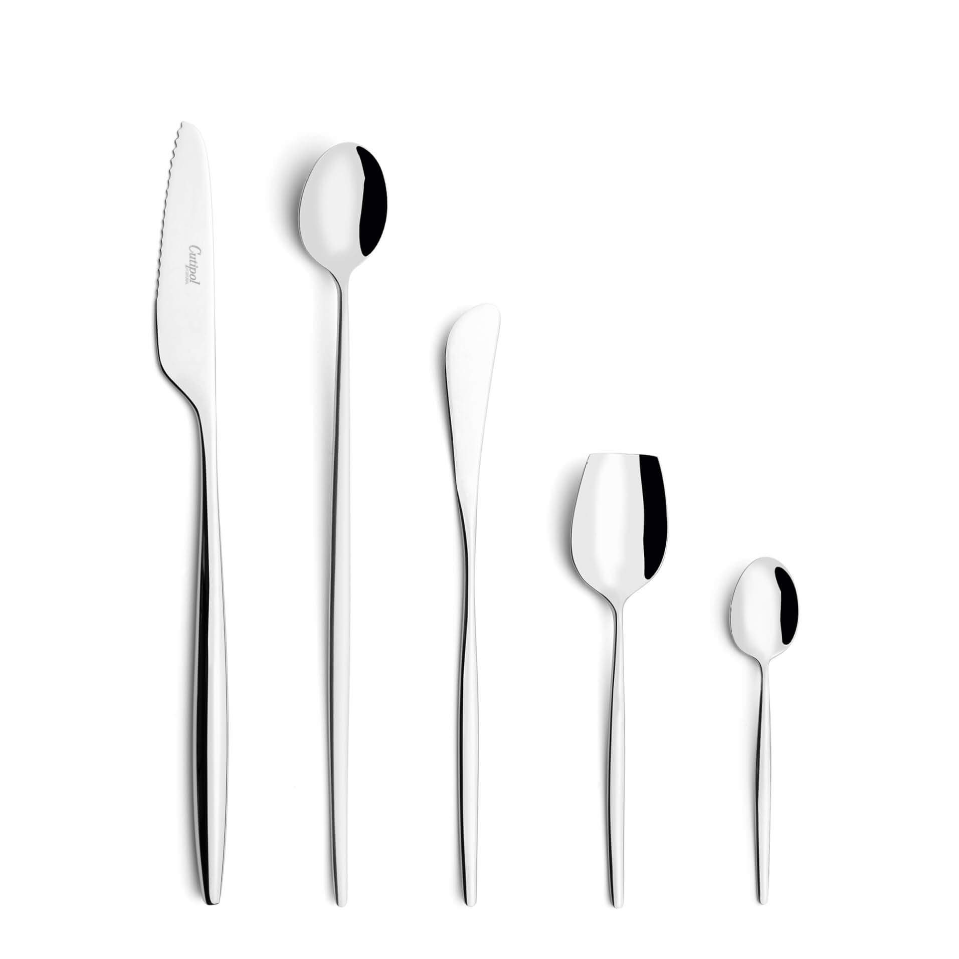 Cutipol Cutlery Solo with Steak Knife, Long drink Spoon, butter knife, sugar spoon and moka spoon