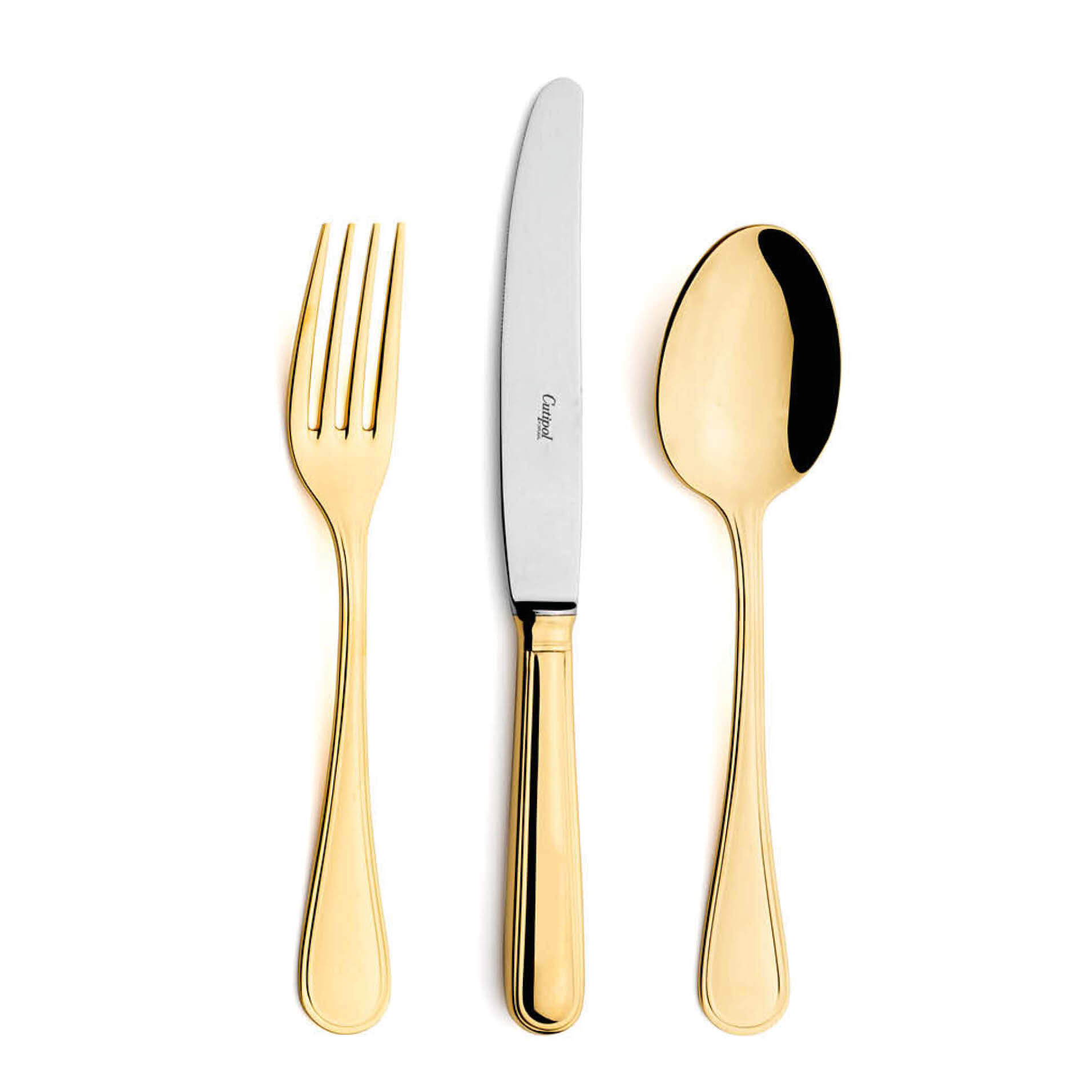 Cutipol Cutlery Sevigné Gold with dinner fork, dinner knife, table spoon