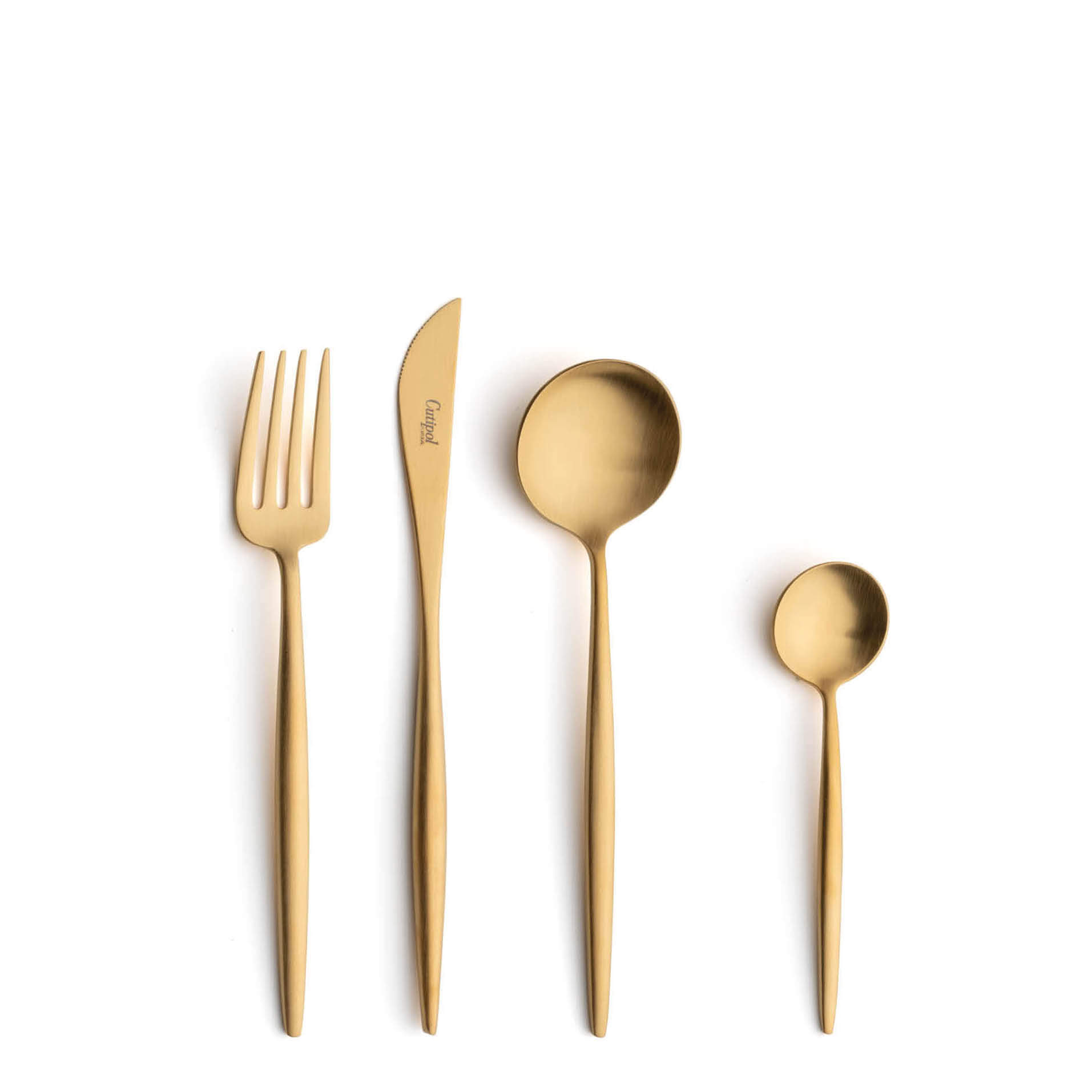 Cutipol Cutlery Moon Matte Gold with dessert fork, dessert knife, dessert spoon and tea-coffee spoon