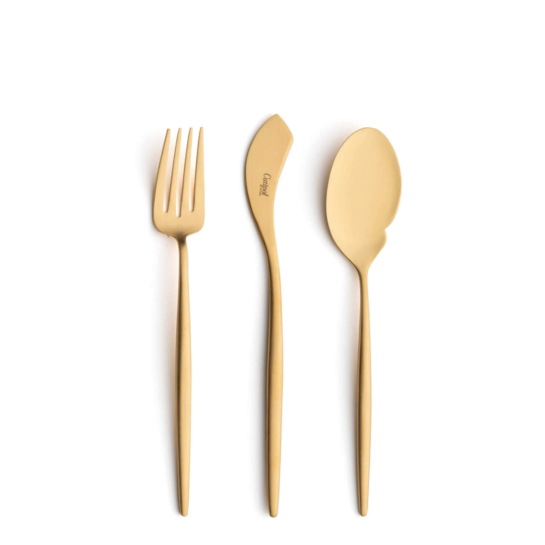 Cutipol Cutlery Moon Matte Gold with fish fork, fish knife and gourmet spoon