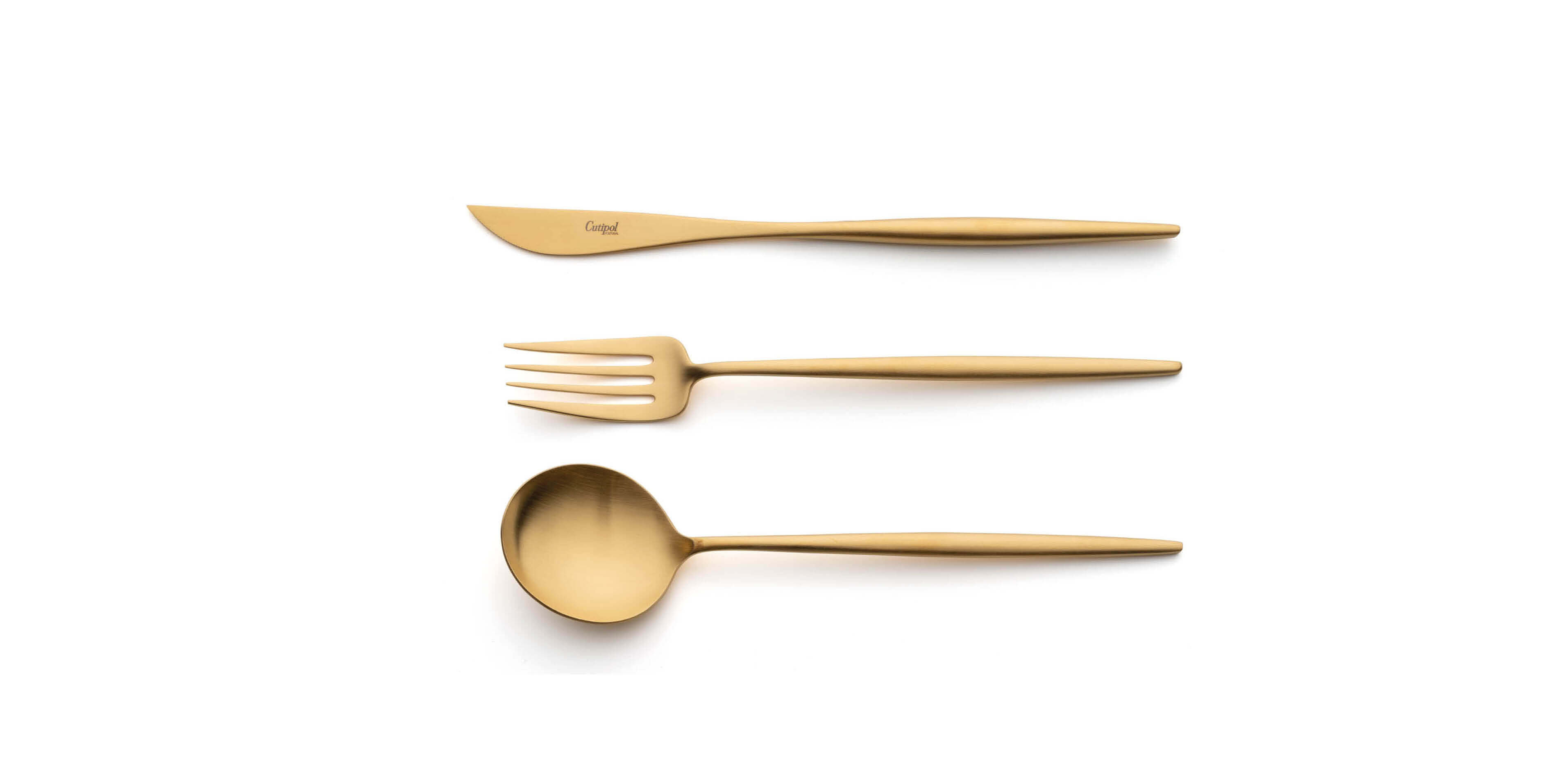 Serving Spoon, serving fork and serving knife cutipol Moon Matte Gold