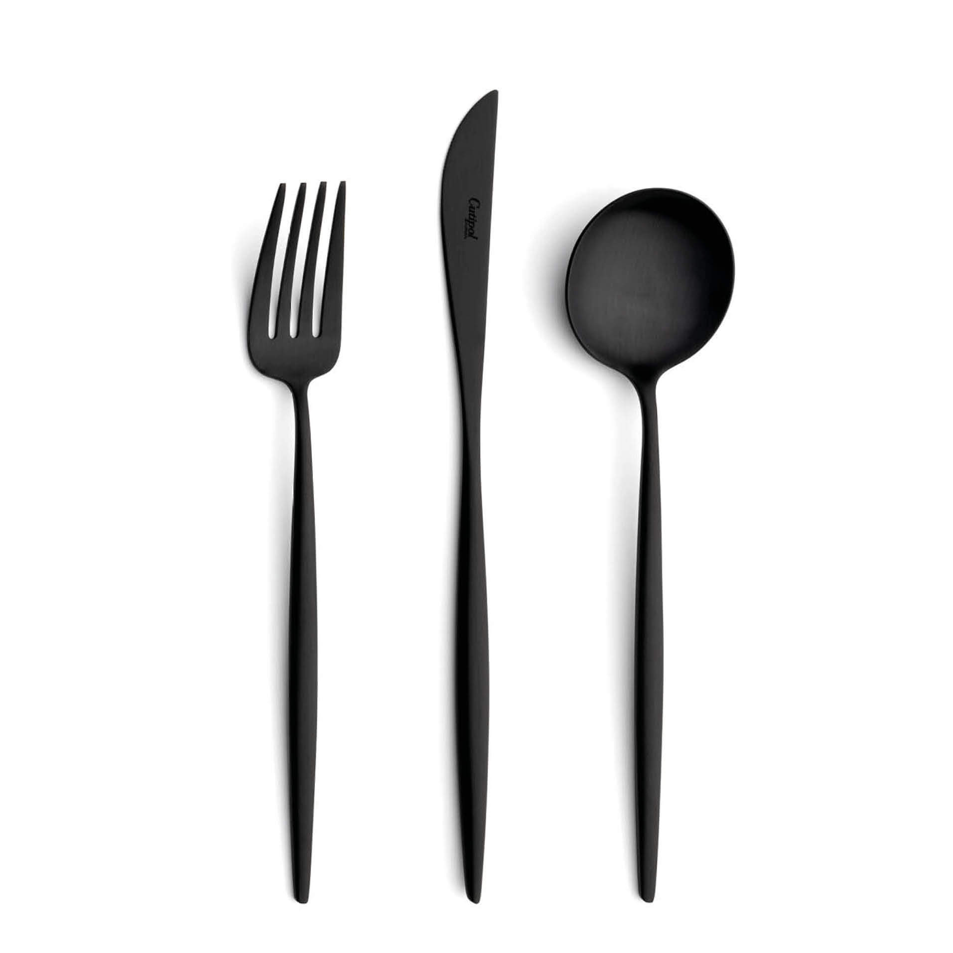 Cutipol Cutlery Moon Matte Black with dinner fork, dinner knife, table spoon