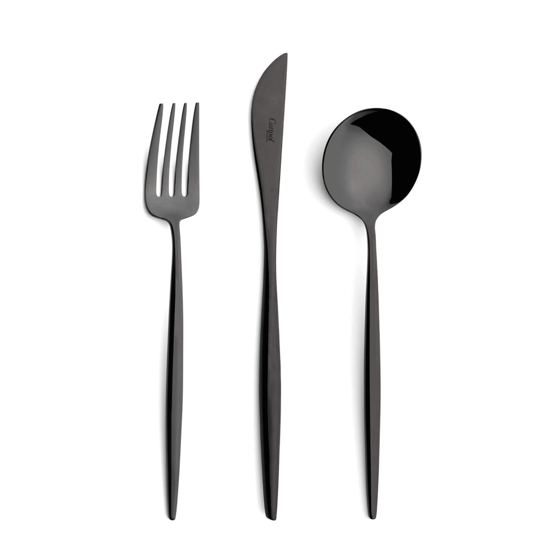 Cutipol Cutlery Moon Black with dinner fork, dinner knife, table spoon