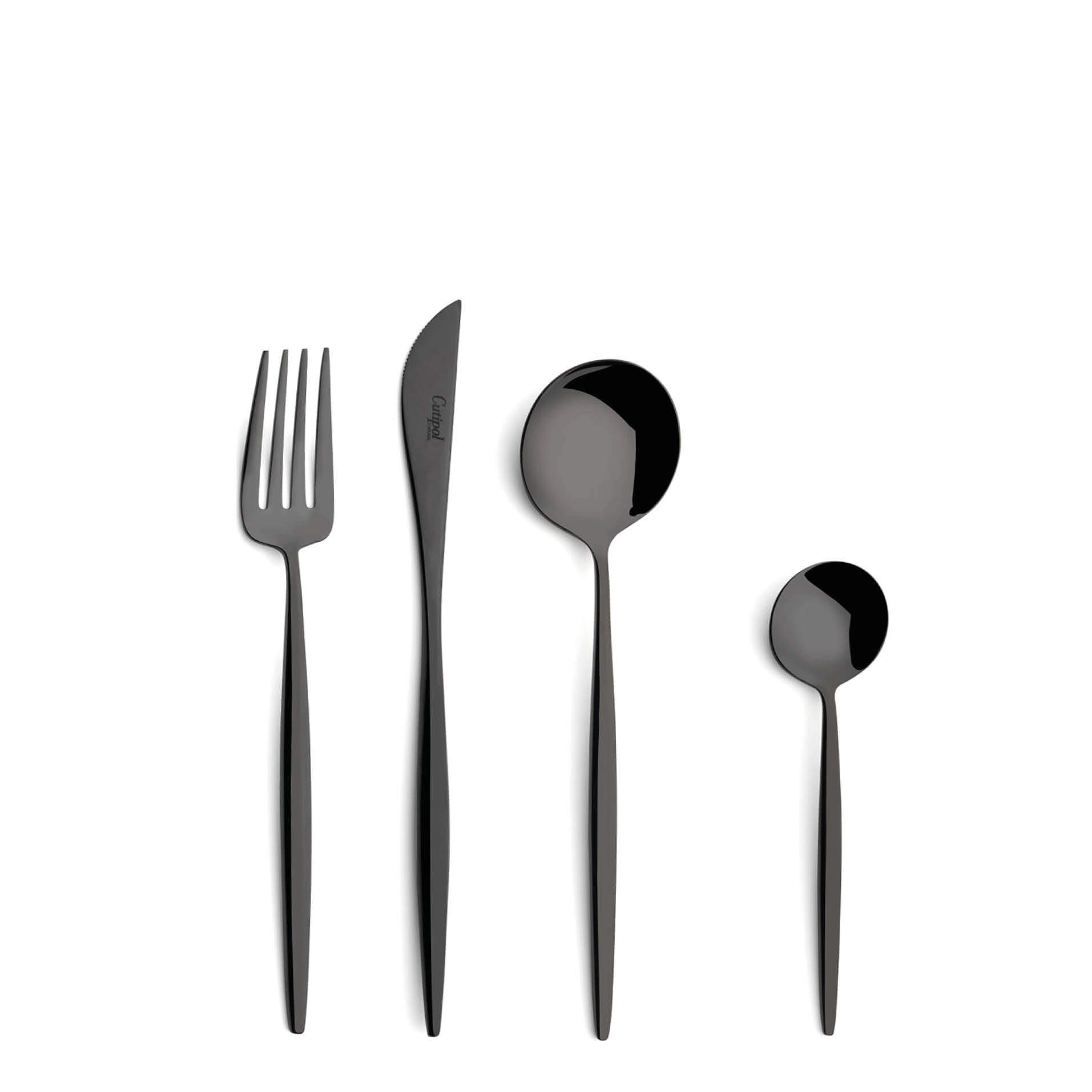 Cutipol Cutlery Moon Black with dessert fork, dessert knife, dessert spoon and tea-coffee spoon