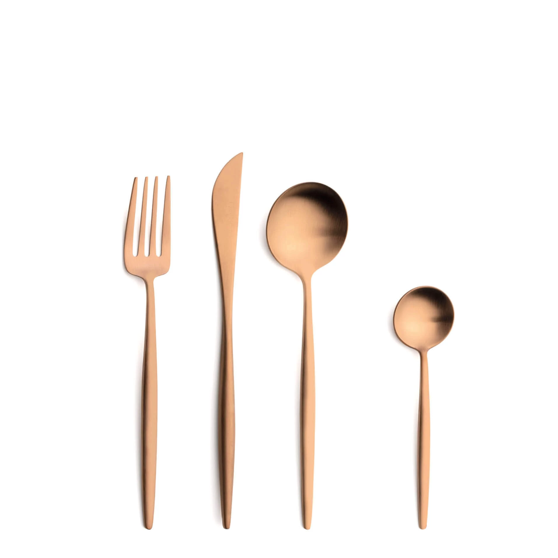 Cutipol Cutlery Moon Matte Copper with dessert fork, dessert knife, dessert spoon and tea-coffee spoon