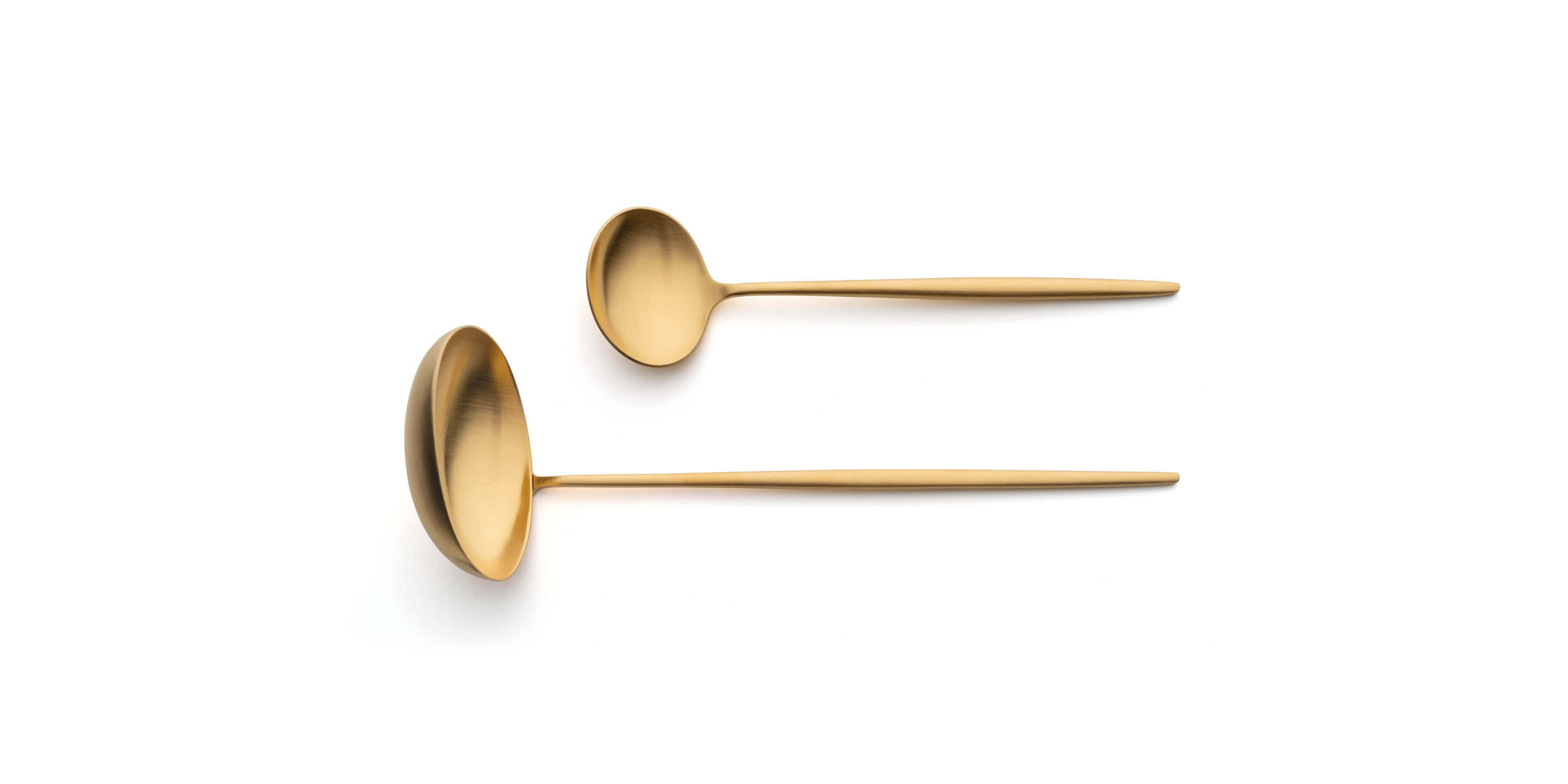 Cutipol Moon Matte Gold with soup ladle and sauce ladle