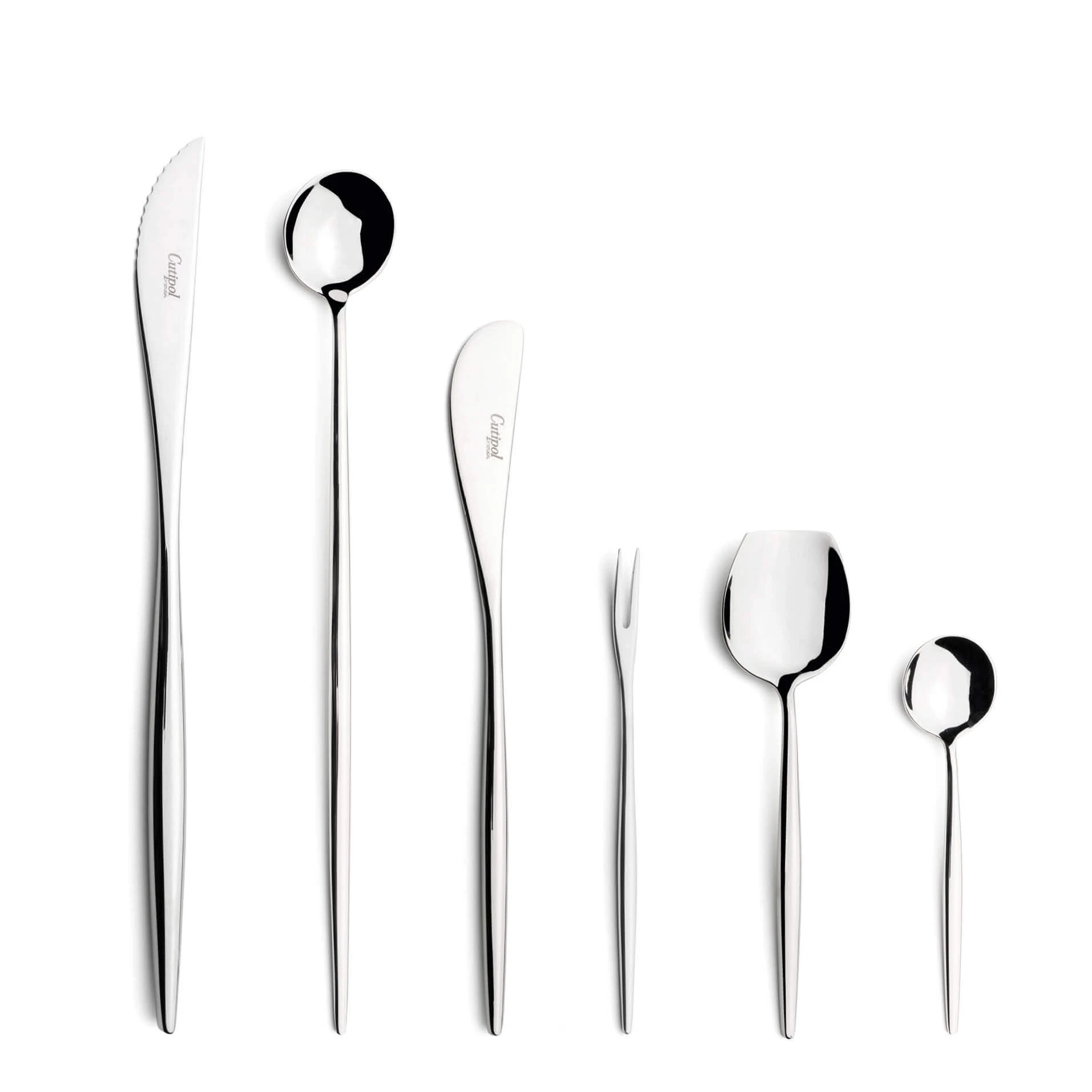 Cutipol Cutlery Moon with Steak Knife, Long drink Spoon, butter knife, snail fork, sugar spoon and moka spoon