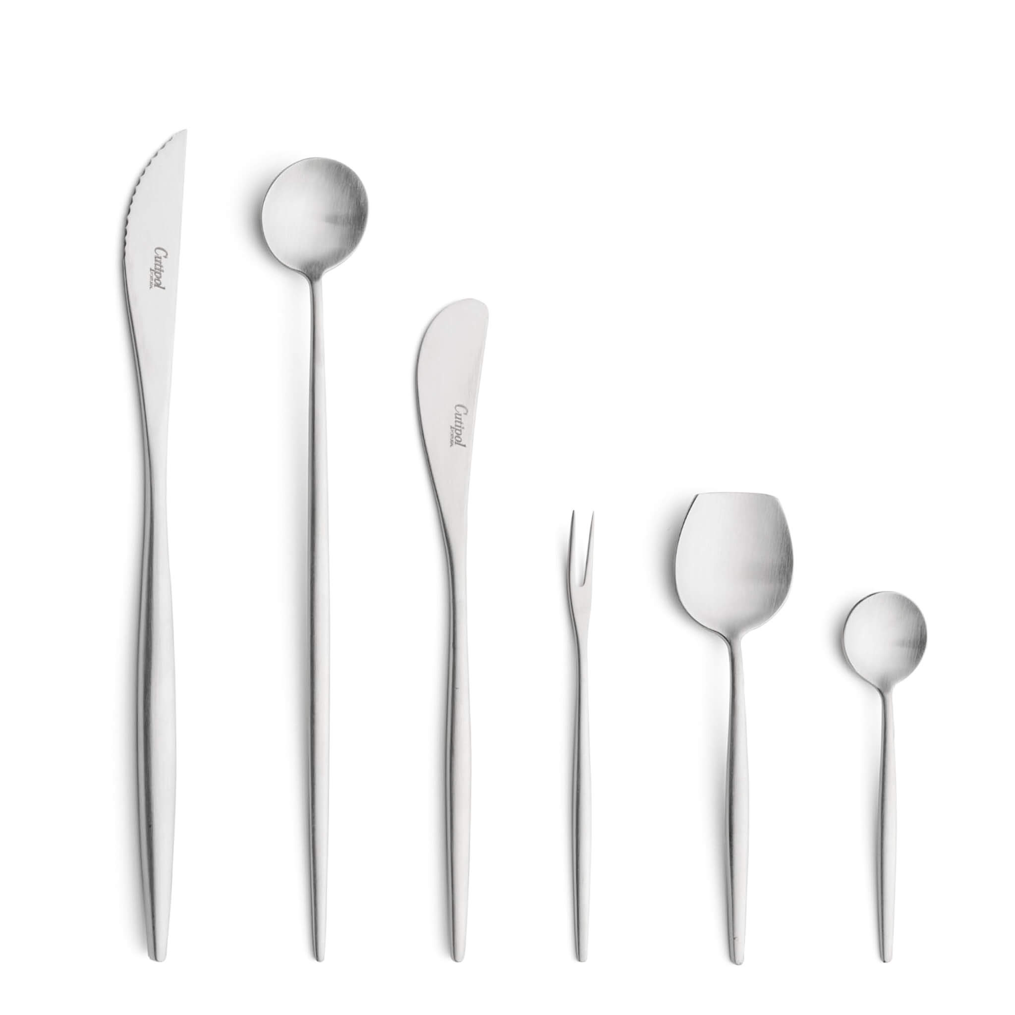 Cutipol Cutlery Moon Matte with Steak Knife, Long drink Spoon, butter knife, snail fork, sugar spoon and moka spoon