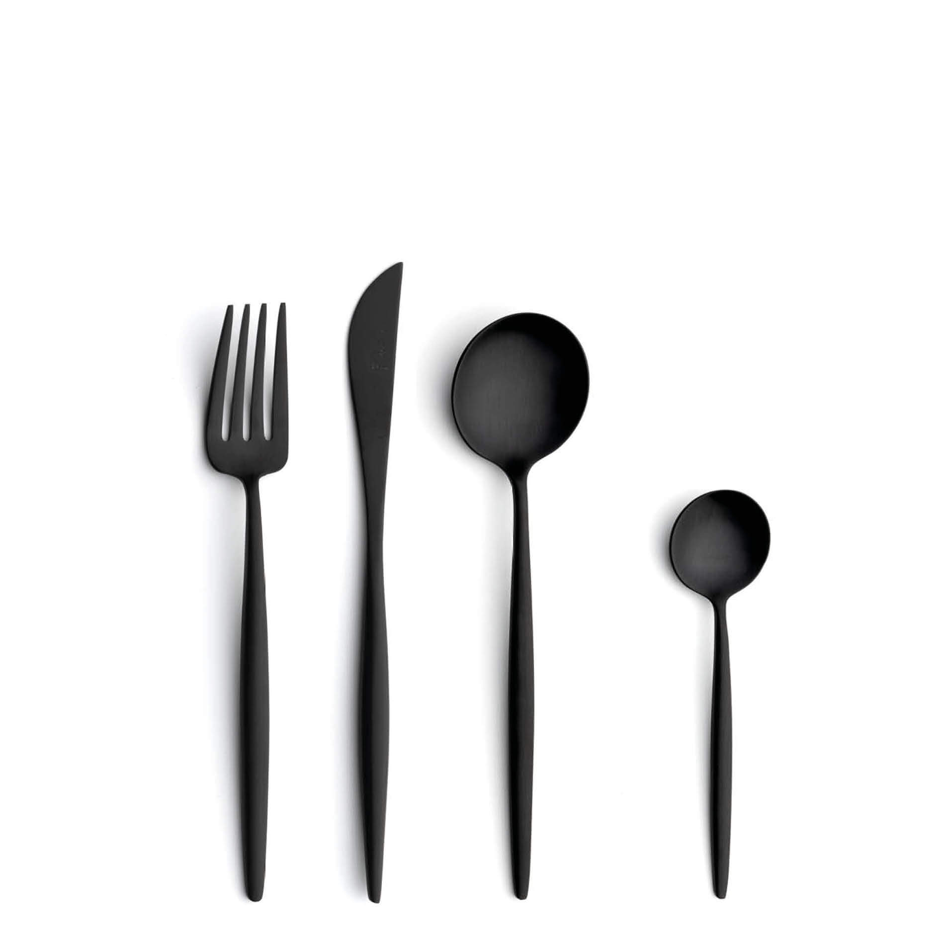Cutipol Cutlery Moon Matte Black with dessert fork, dessert knife, dessert spoon and tea-coffee spoon