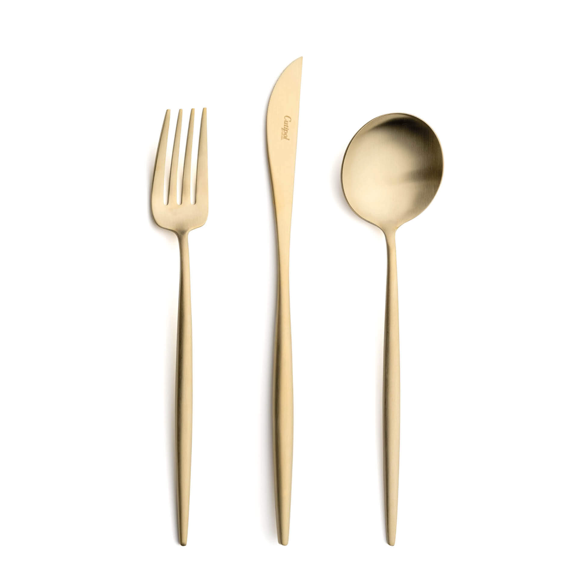Cutipol Cutlery Moon Matte Champagne with dinner fork, dinner knife, table spoon