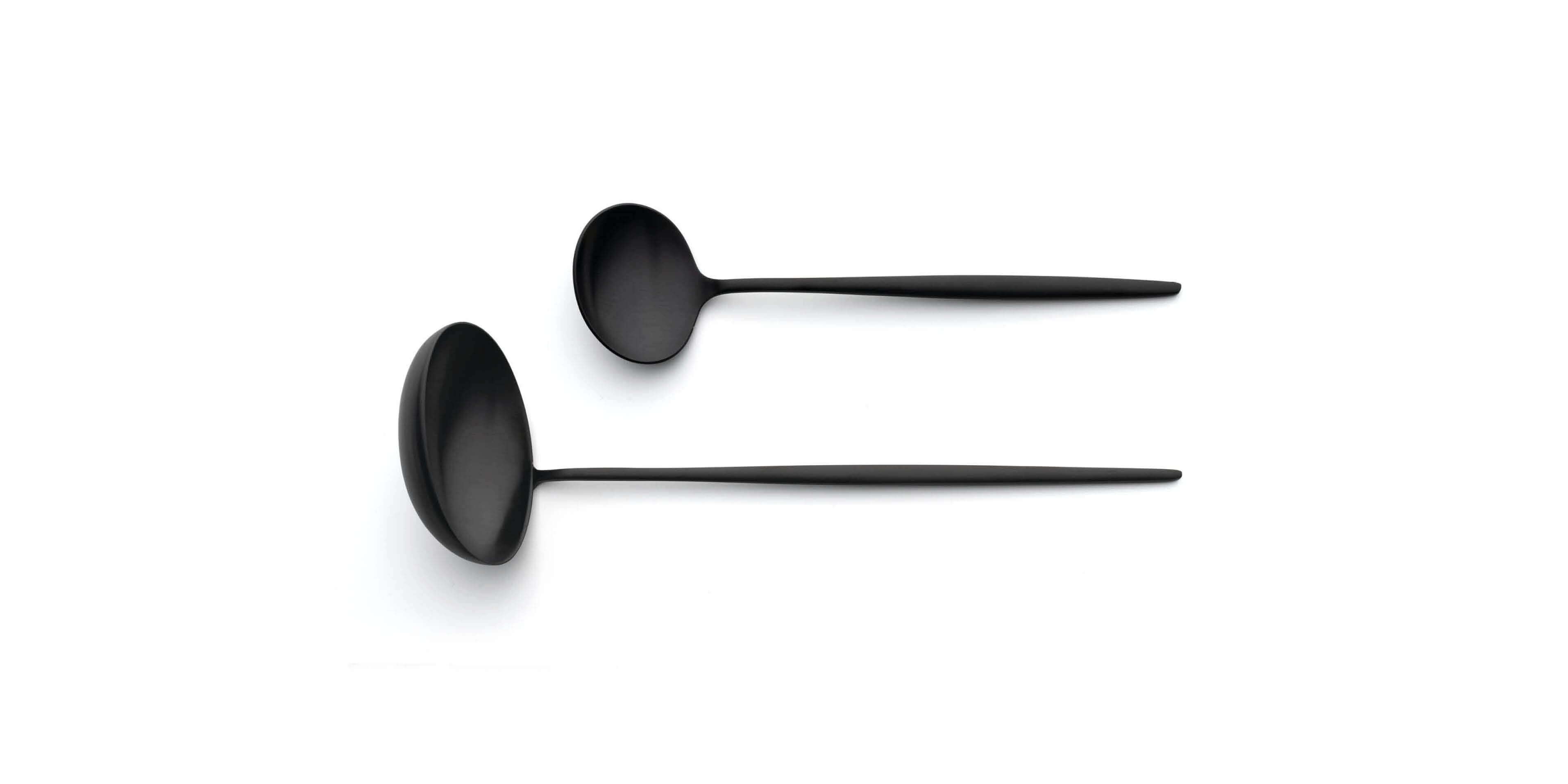 Cutipol Moon Matte Black with soup ladle and sauce ladle