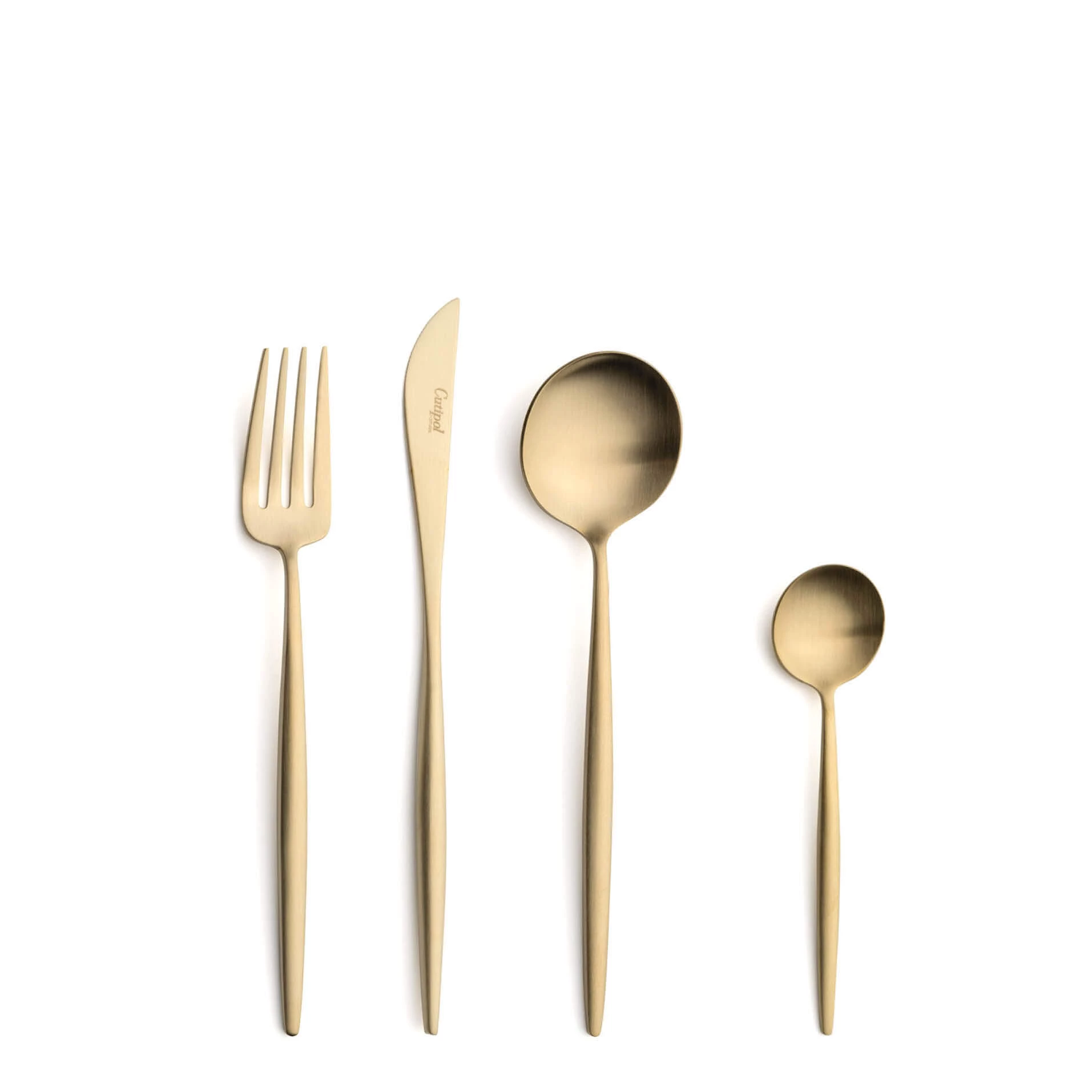 Cutipol Cutlery Moon Matte Champagne with dessert fork, dessert knife, dessert spoon and tea-coffee spoon