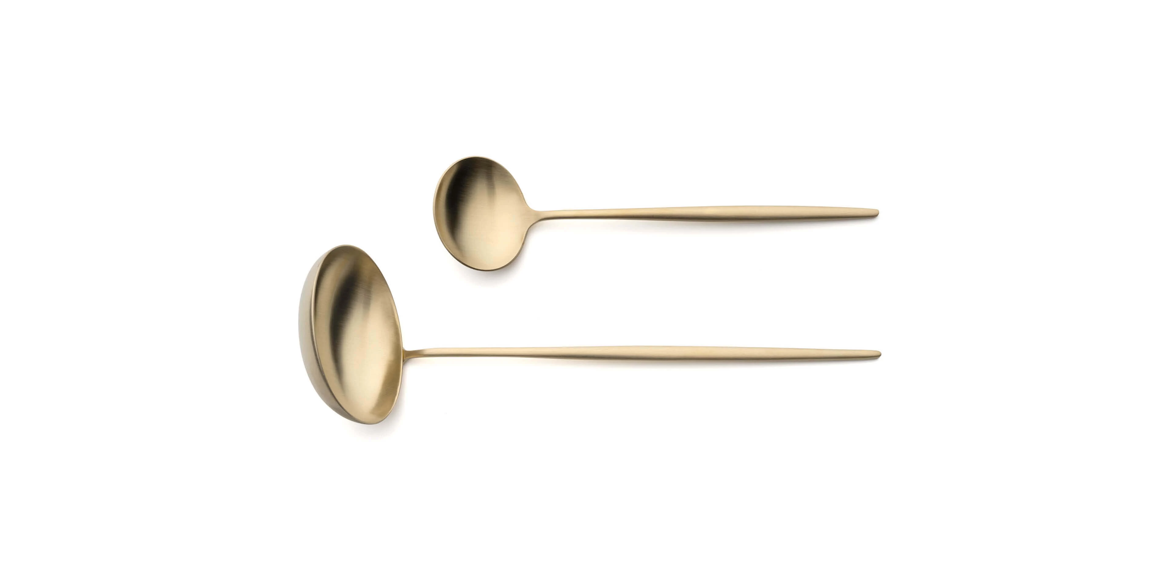 Cutipol Moon Matte Champagne with soup ladle and sauce ladle