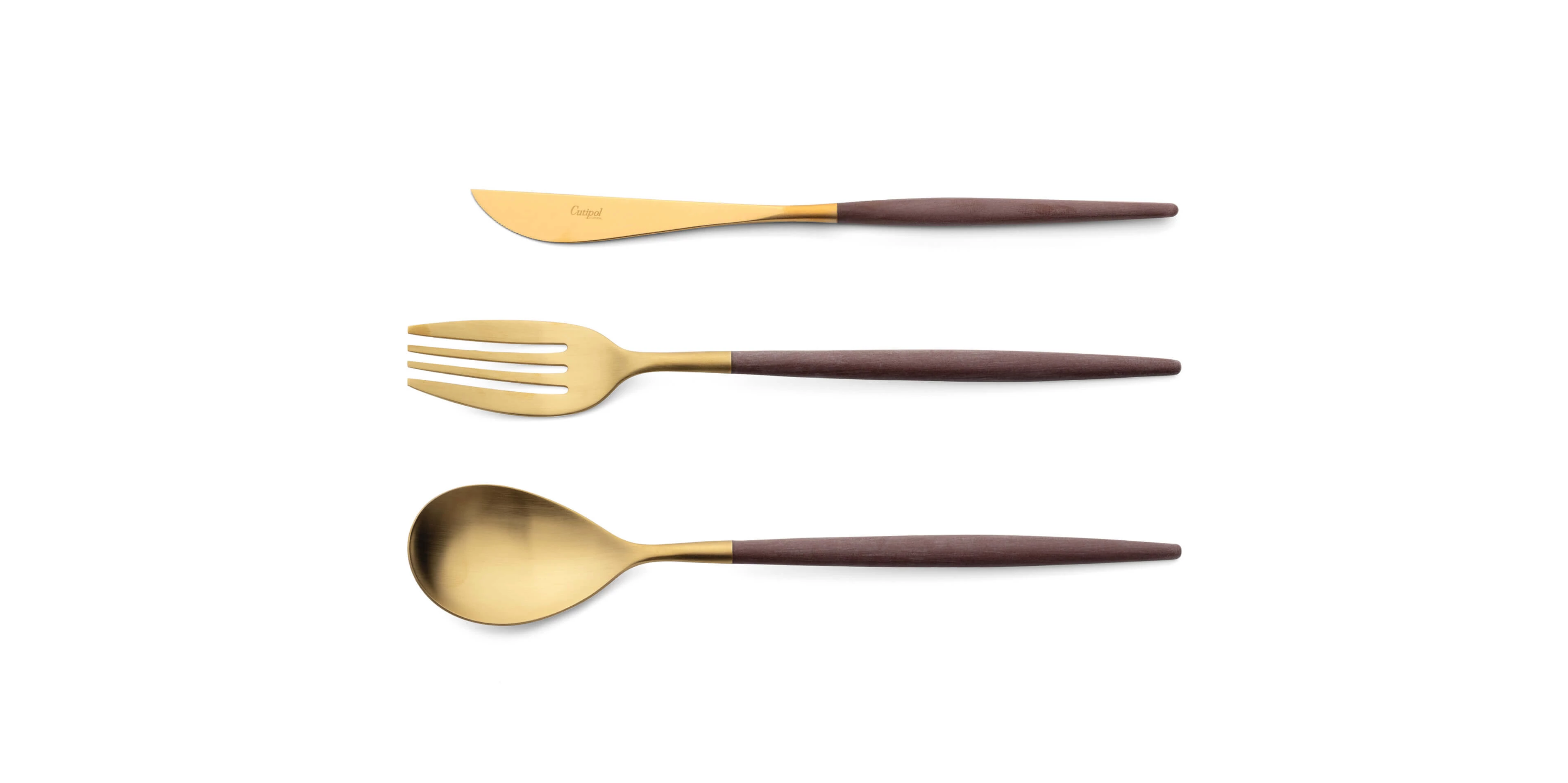 Serving spoon, serving fork and serving knife Cutipol Mio Brown Gold