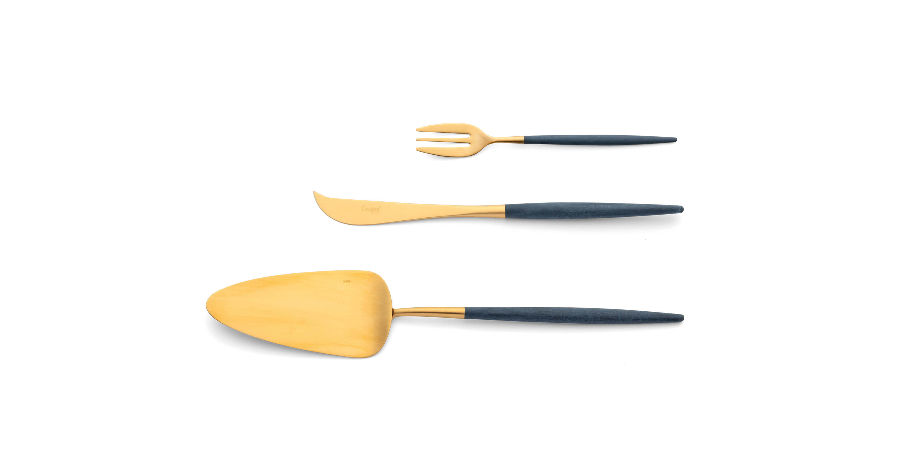 Pie server, cheese knife and pastry fork Cutipol Mio Blue Gold