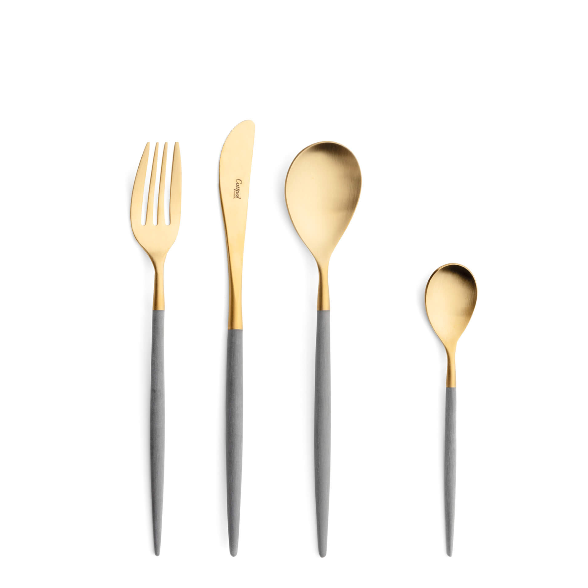 Cutipol Cutlery Mio Grey Gold with dessert fork, dessert knife, dessert spoon and tea-coffee spoon