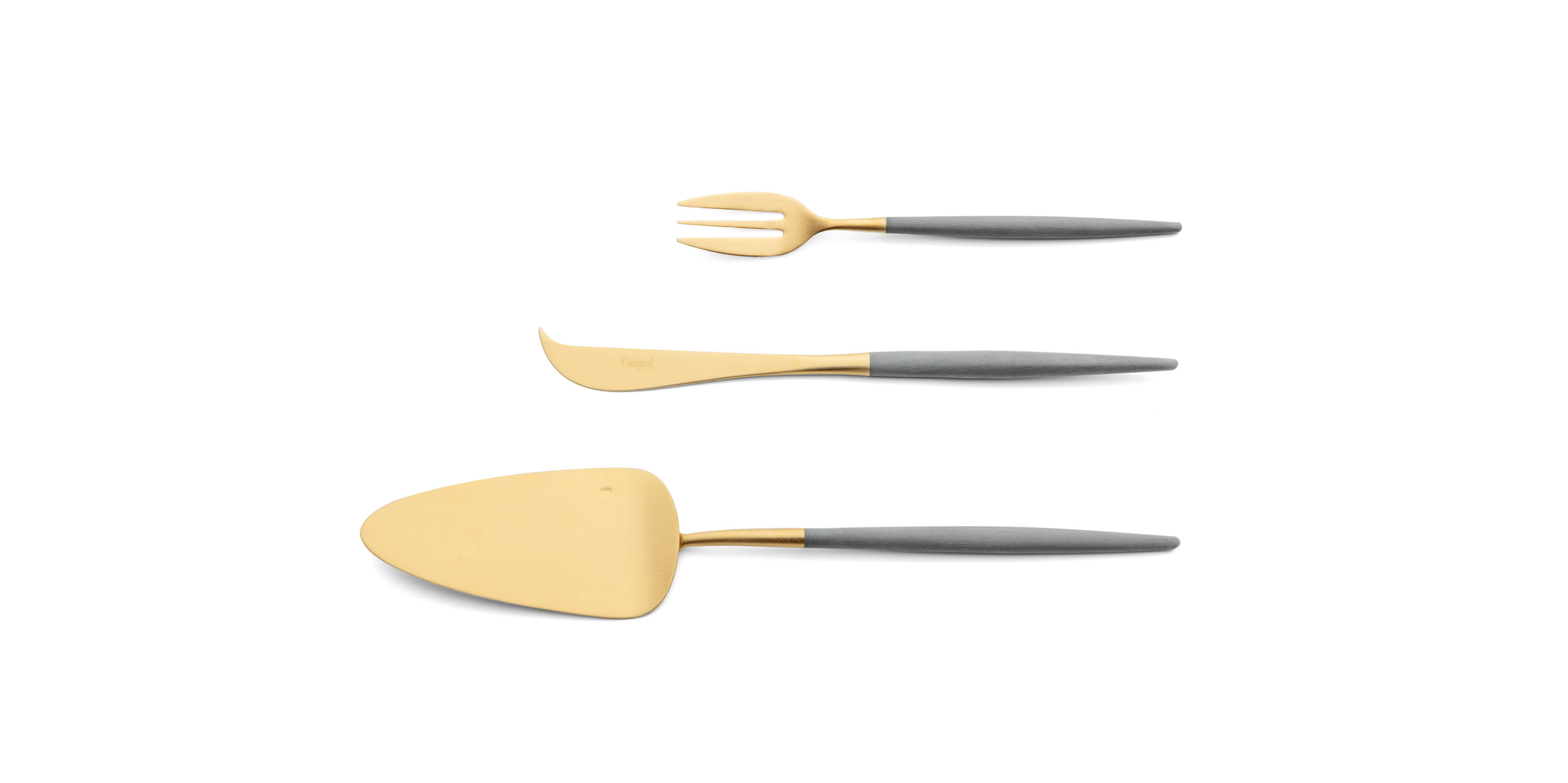 Pie server, cheese knife and pastry fork Cutipol Mio Grey Gold