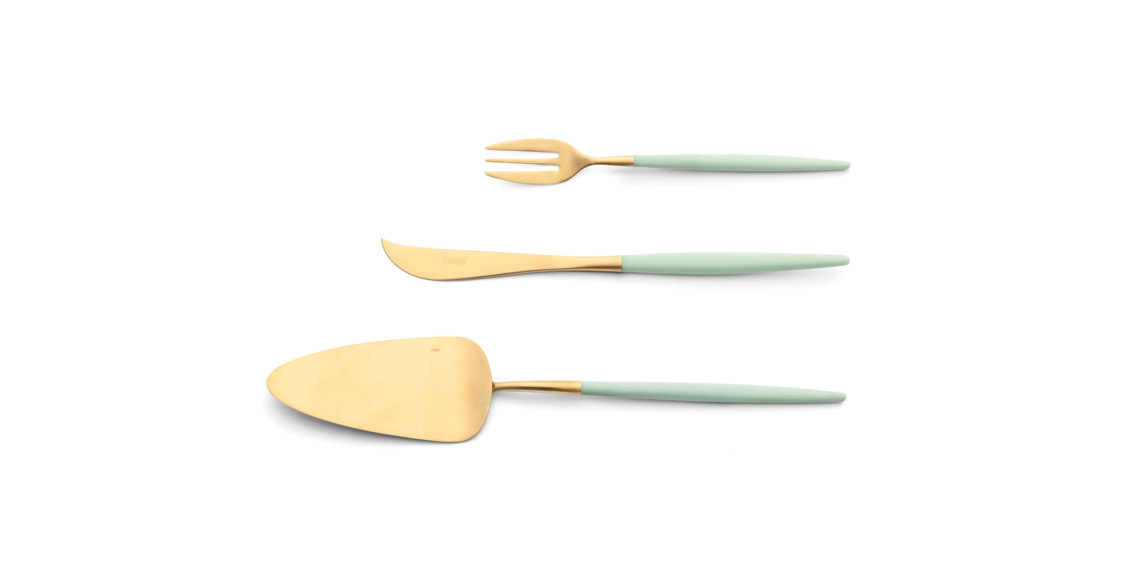 Pie server, cheese knife and pastry fork Cutipol Mio Celadon Gold