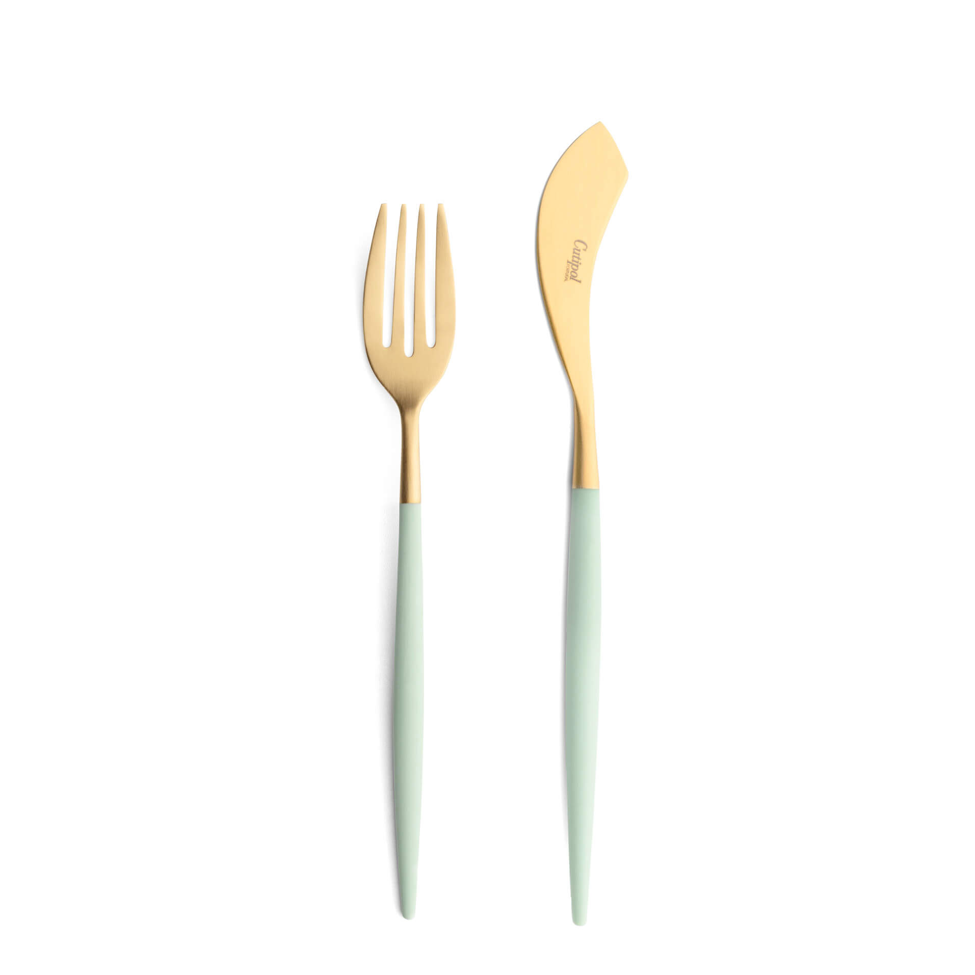 Cutipol Cutlery Mio Celadon Gold with fish fork and fish knife