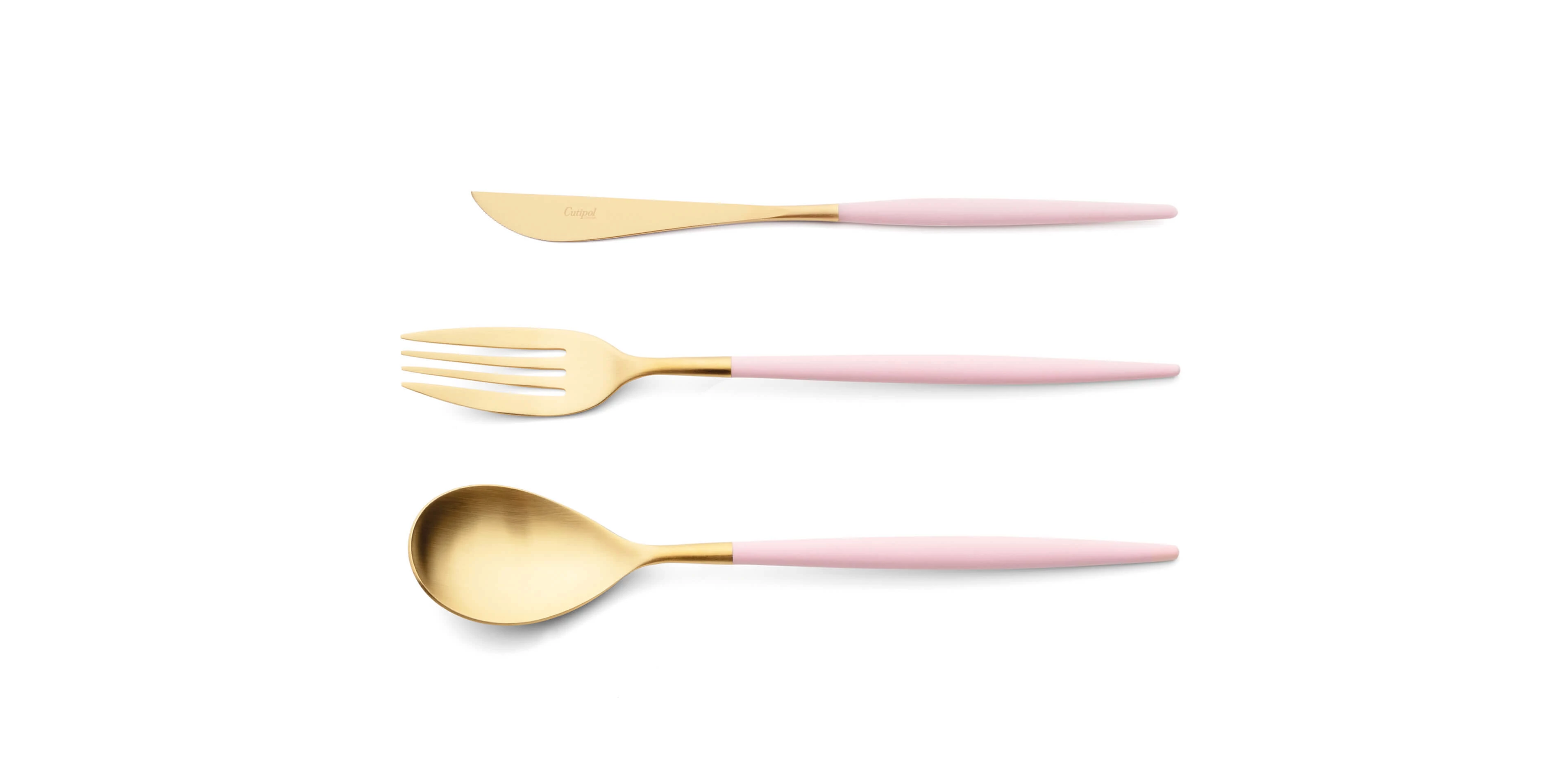 Colher de servir, garfo de servir e faca de servir Cutipol Mio Pink dourado