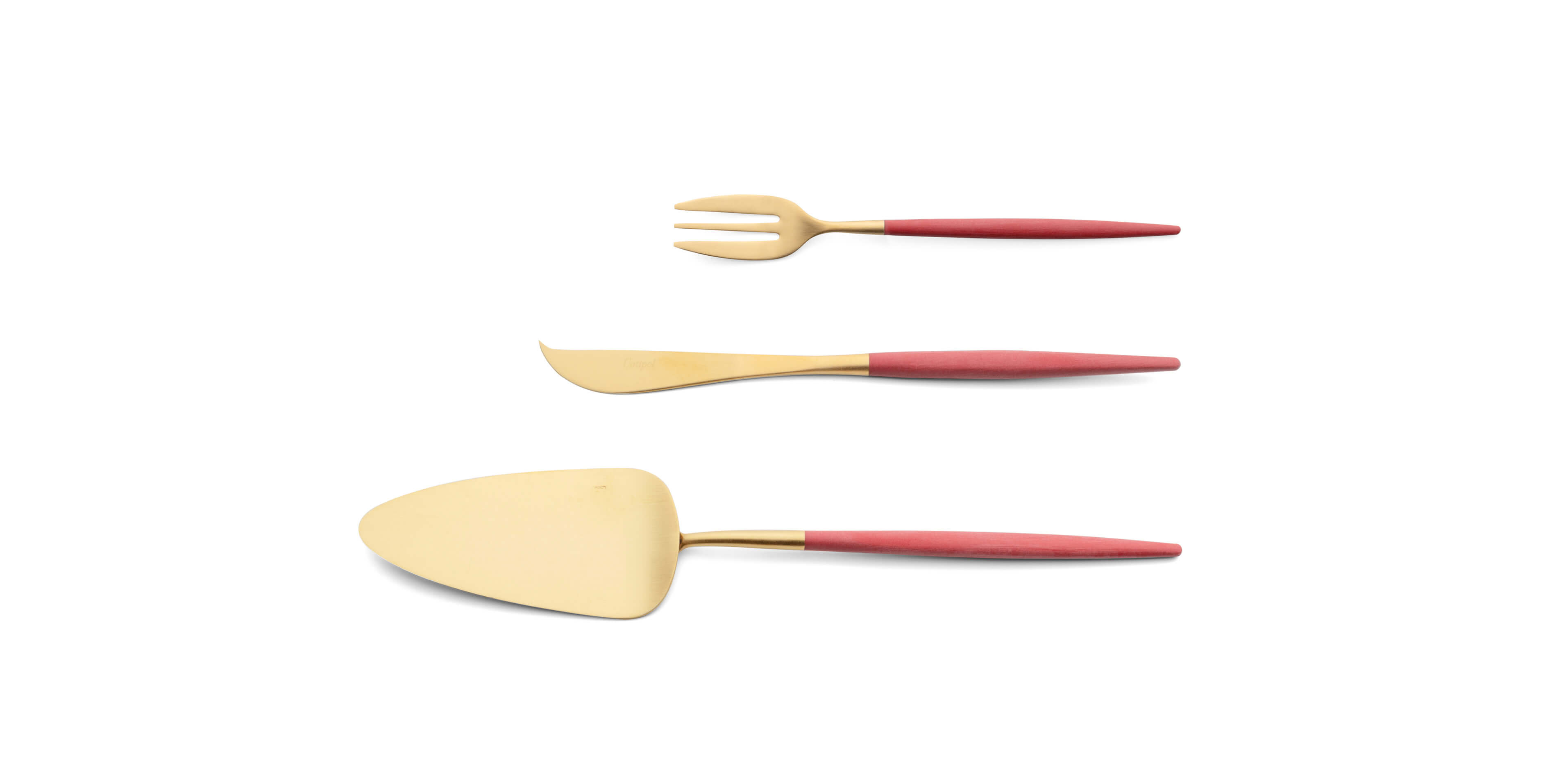 Pie server, cheese knife and pastry fork Cutipol Mio Red Gold