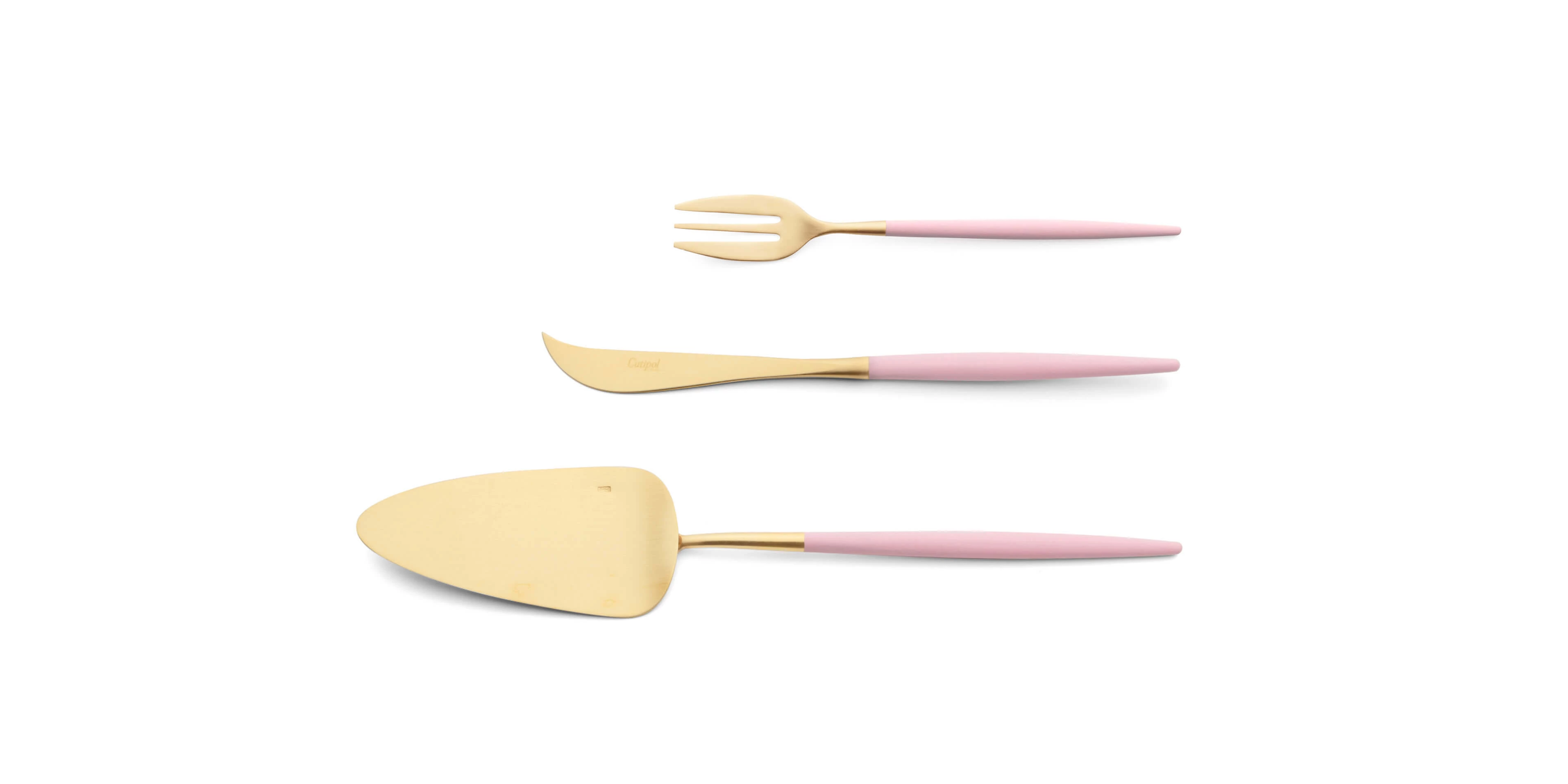 Pá de bolo, faca de queijo e garfo de bolo Mio Pink dourado