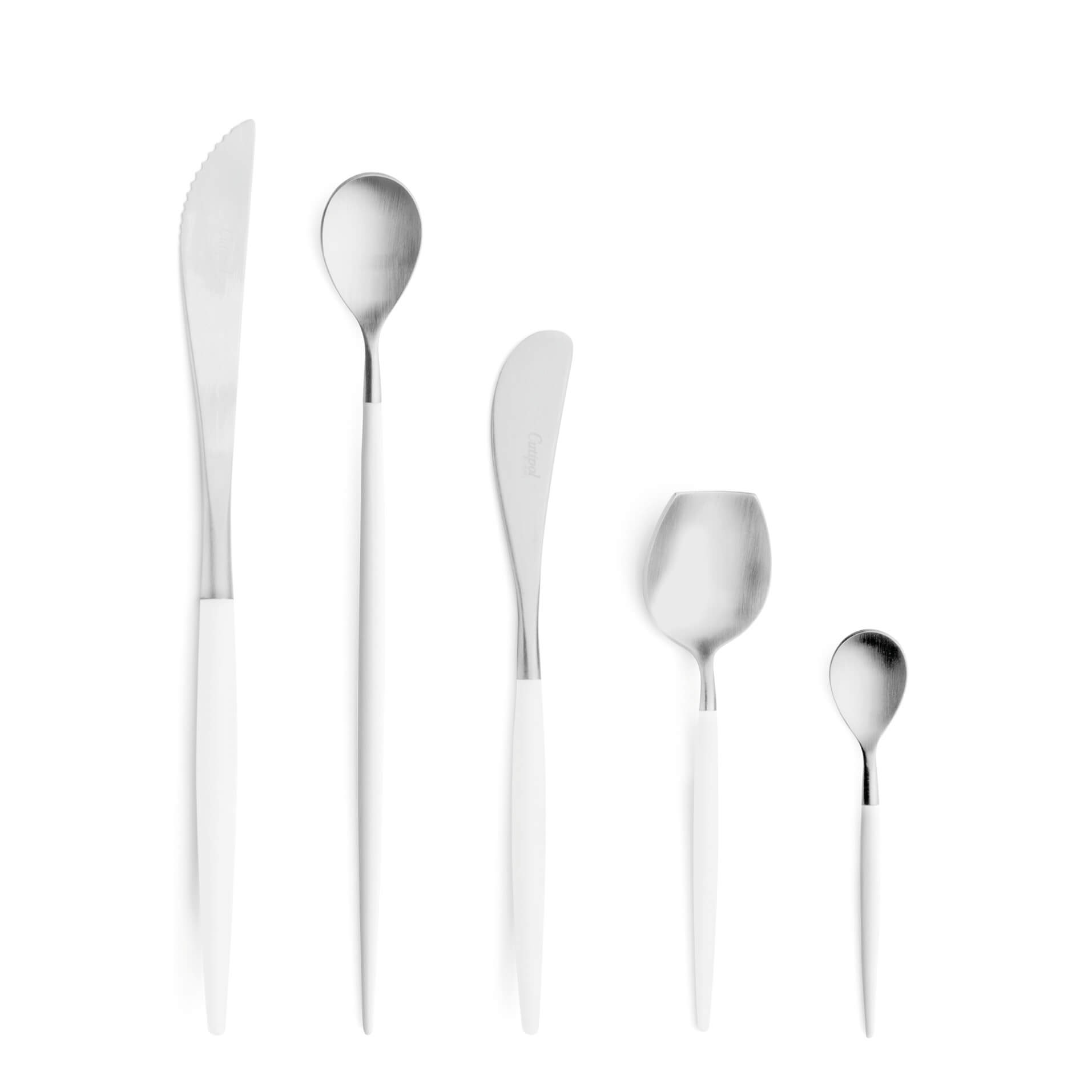 Cutipol Cutlery Mio White with steak knife, long drink spoon, butter knife, sugar spoon and moka spoon