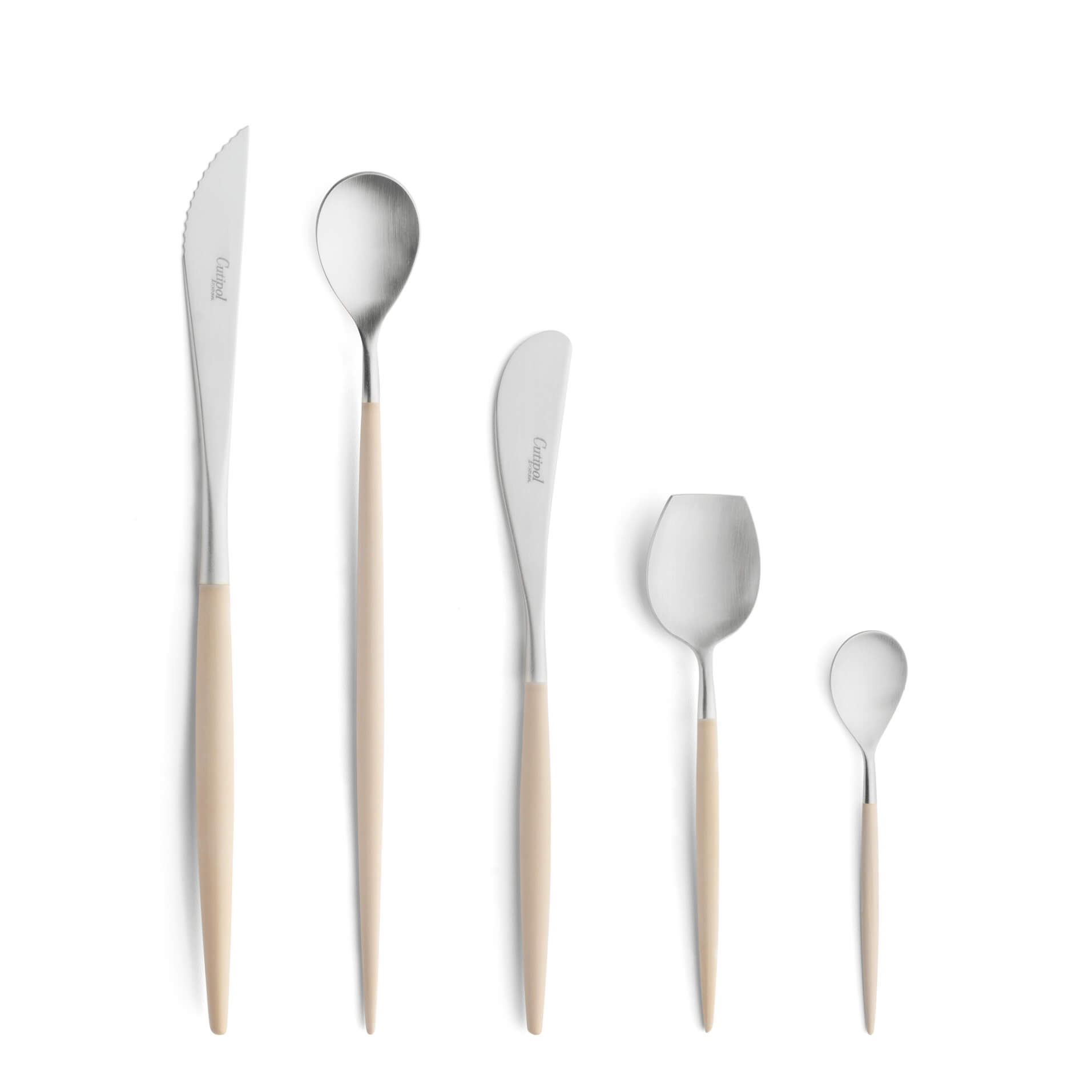 Cutipol Cutlery Mio Ivory with steak knife, long drink spoon, butter knife, sugar spoon and moka spoon