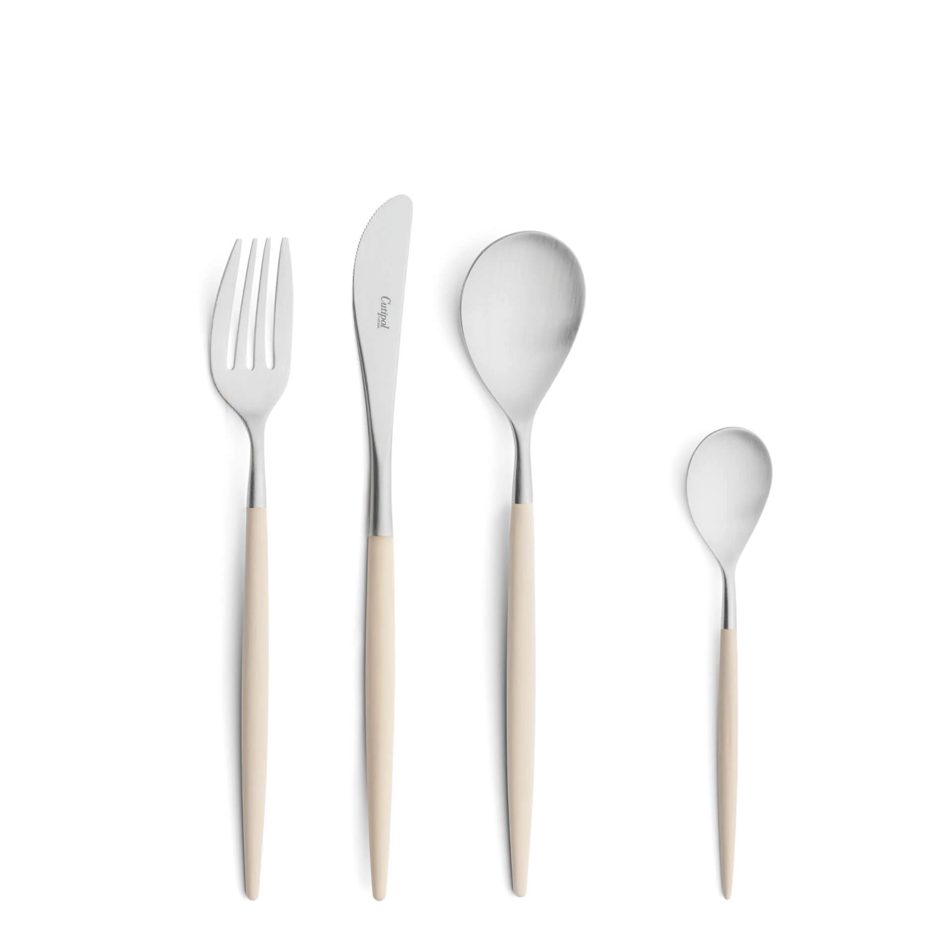 Talheres Cutipol Mio Ivory com garfo de sobremesa, faca de sobremesa, colher de sobremesa e colher de chá