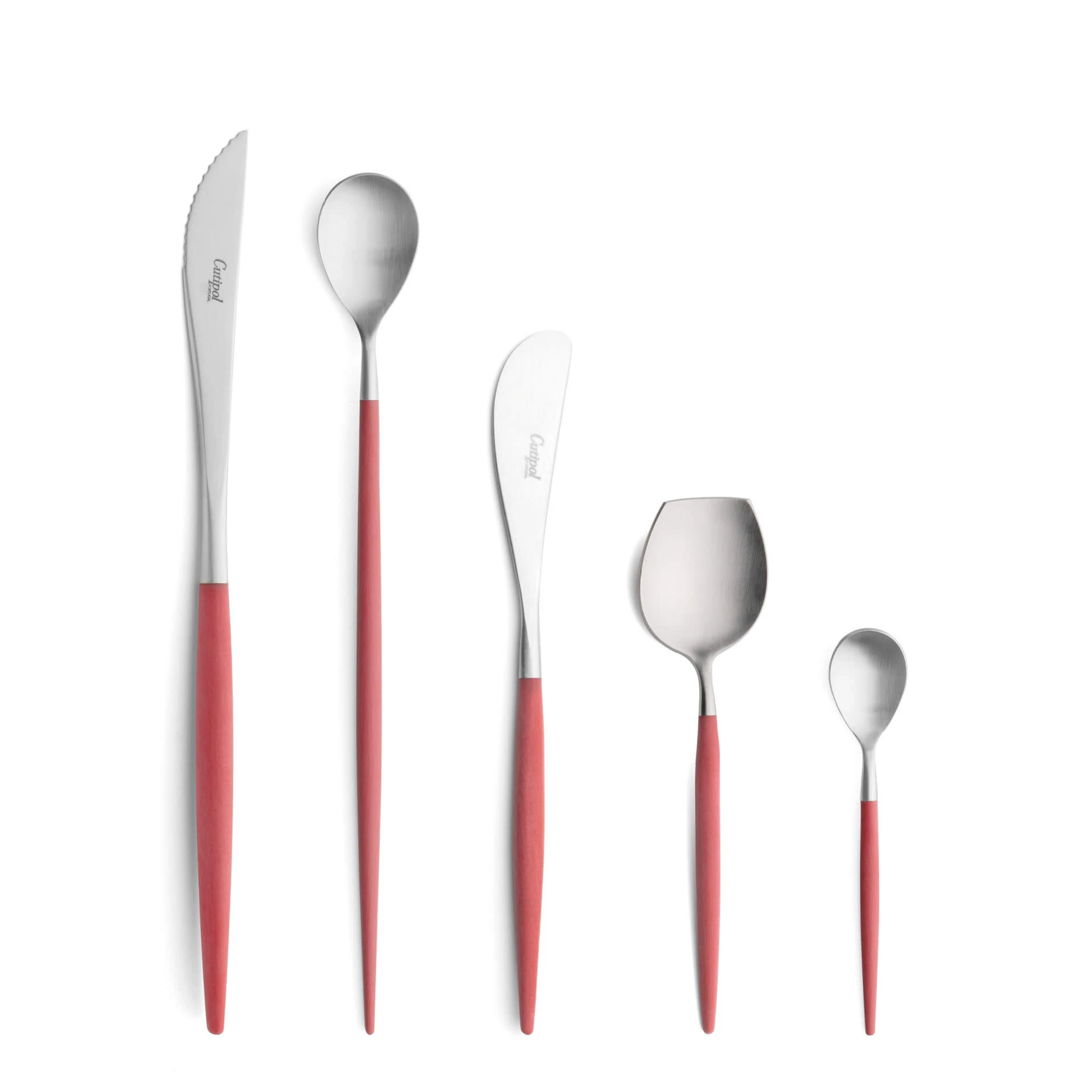 Cutipol Cutlery Mio Red with steak knife, long drink spoon, butter knife, sugar spoon and moka spoon