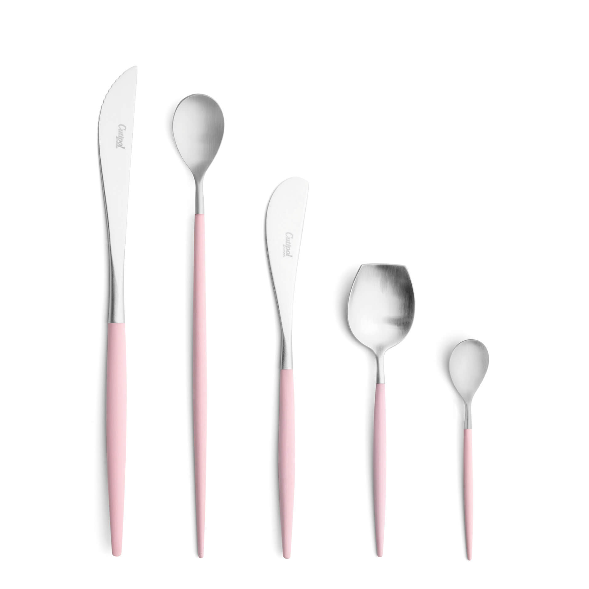 Cutipol Cutlery Mio Pink with steak knife, long drink spoon, butter knife, sugar spoon and moka spoon