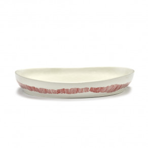 SERAX Feast - White serving plate with red stripes M