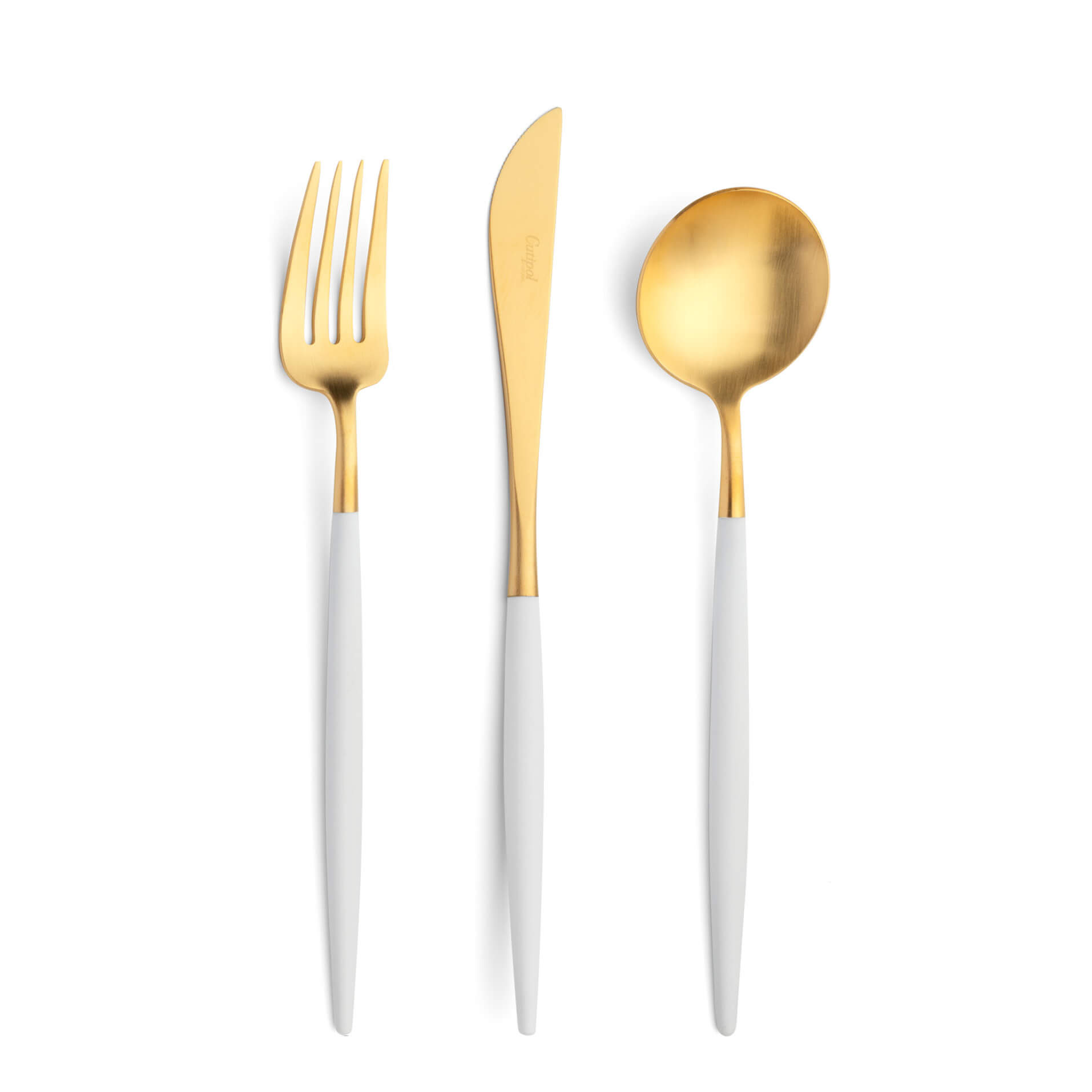 Cutipol Cutlery Goa White Gold with dinner fork, dinner knife, table spoon