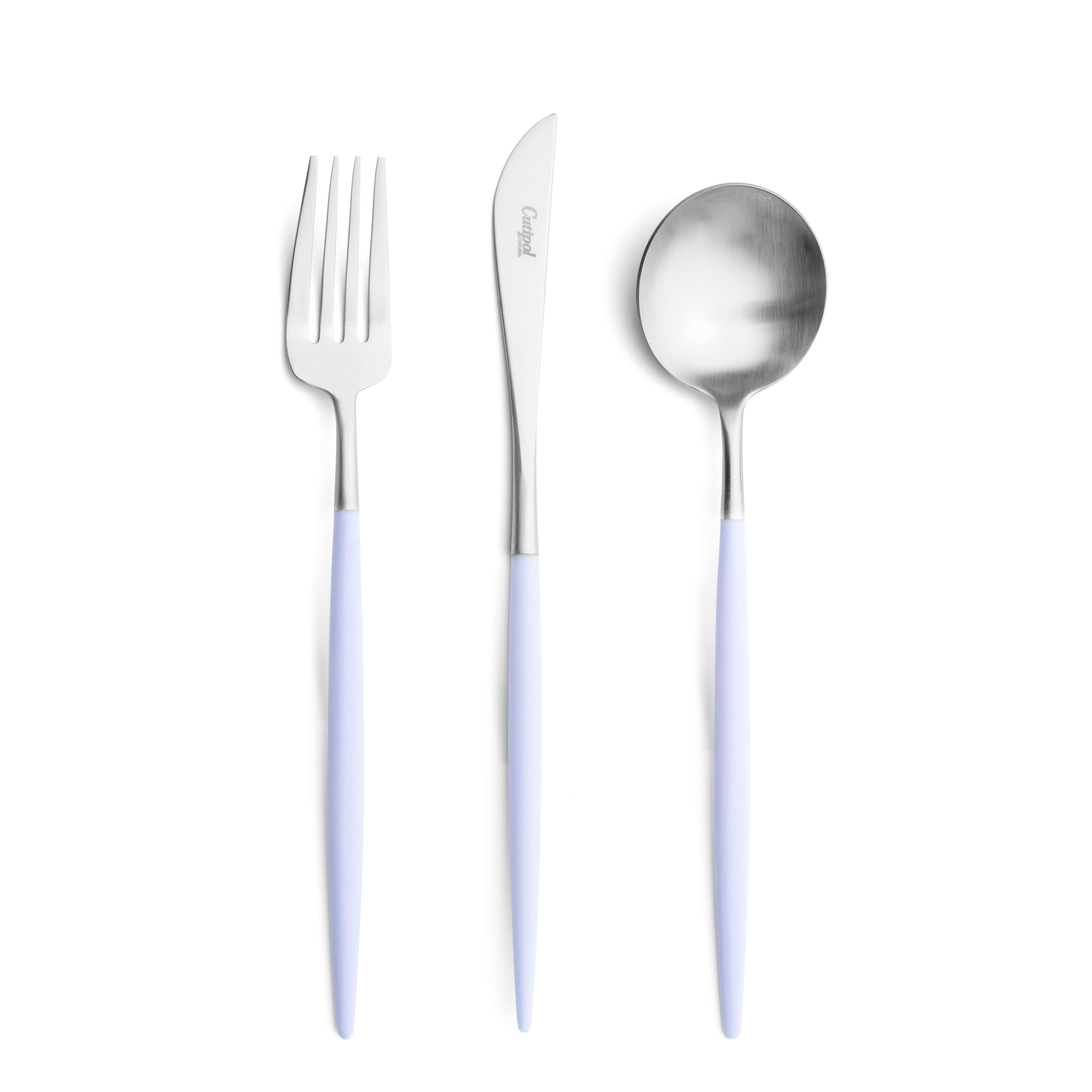 Talheres Cutipol Goa Violeta com garfo de mesa, faca de mesa e colher de mesa