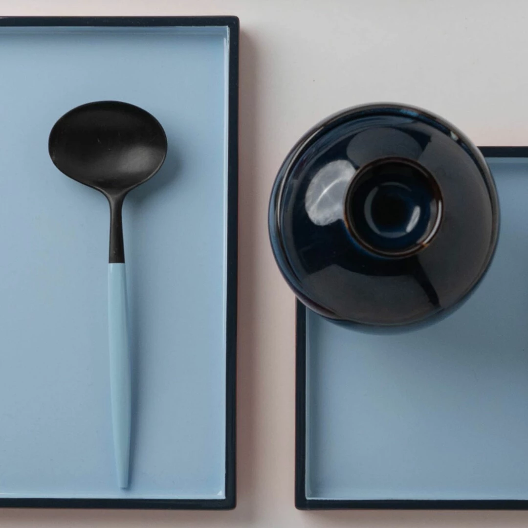 CUTIPOL Goa Specials - Soup spoon matte horn and light blue lacquer-1