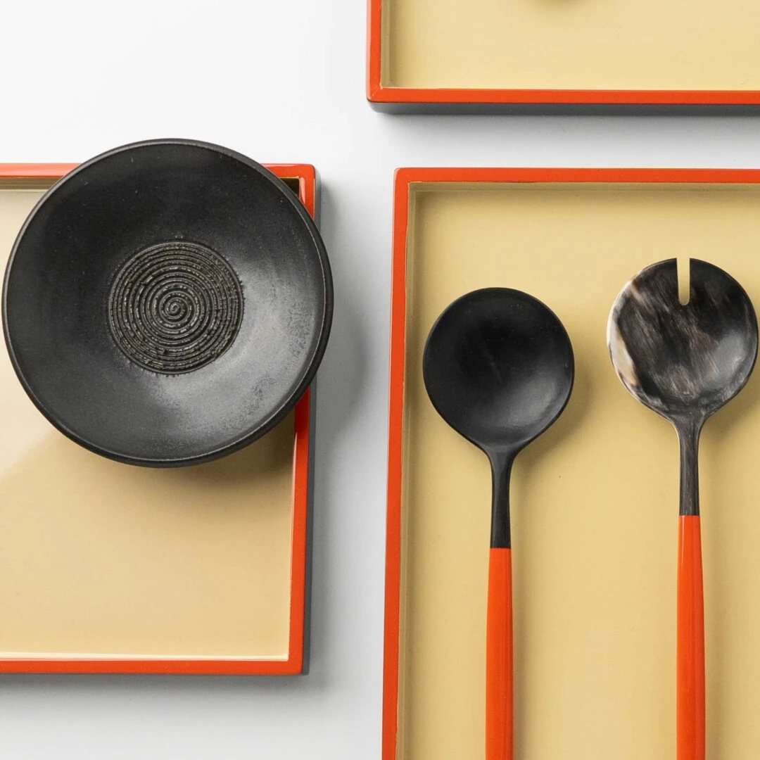 CUTIPOL Goa Specials - Salad set matte horn and orange lacquer-1