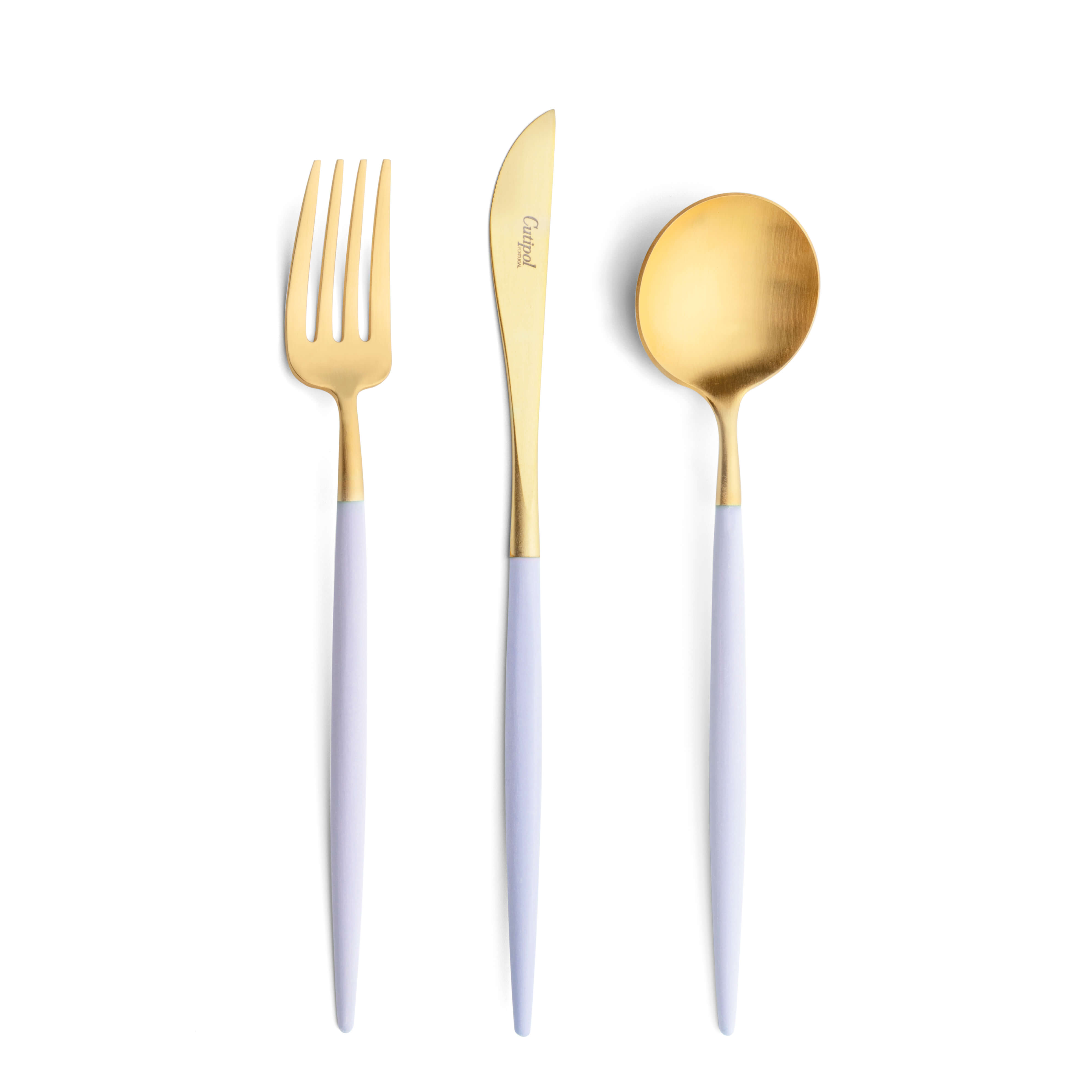 Cutipol Cutlery Goa Violet Gold with dinner fork, dinner knife, table spoon