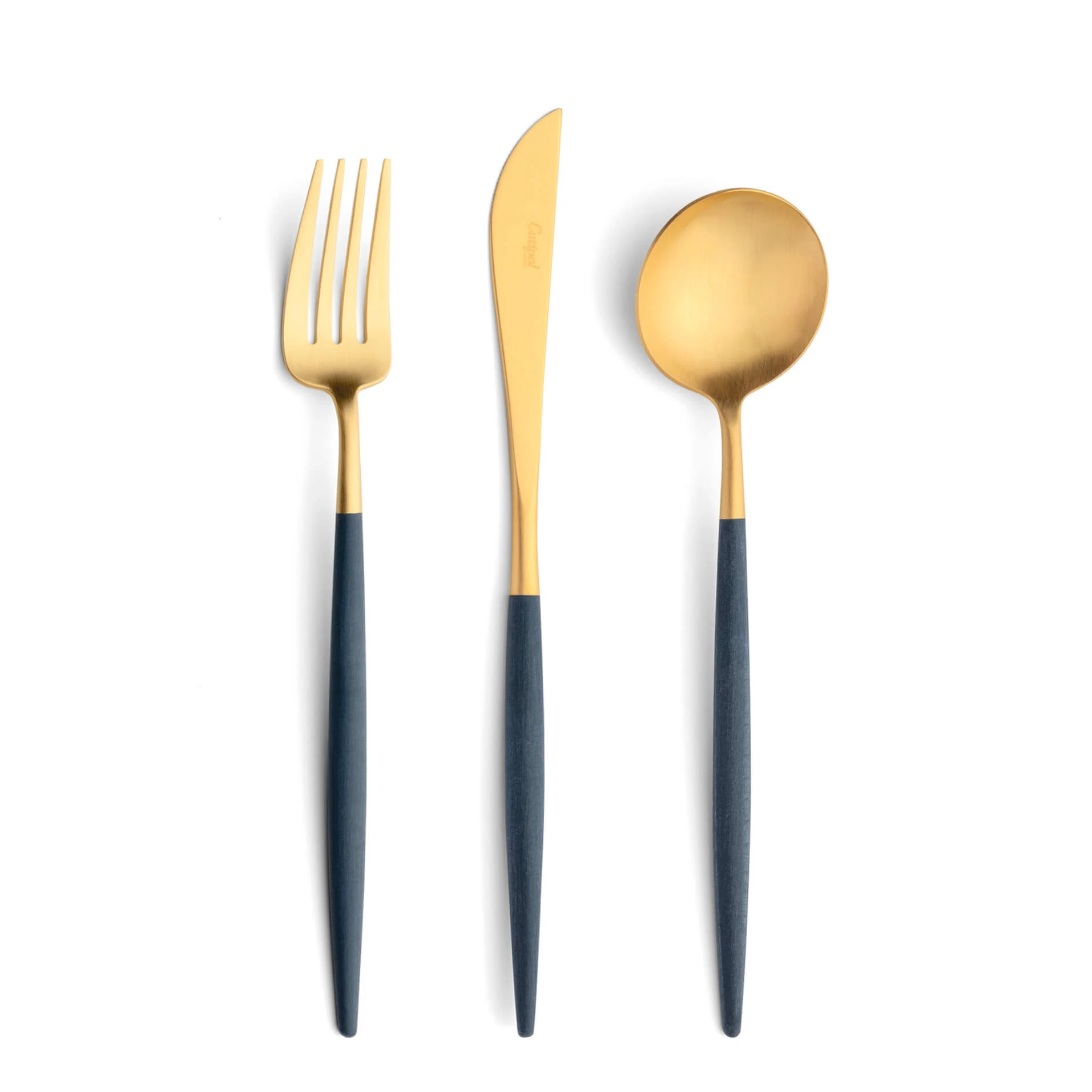 Cutipol Cutlery Goa Blue Gold with dinner fork, dinner knife, table spoon