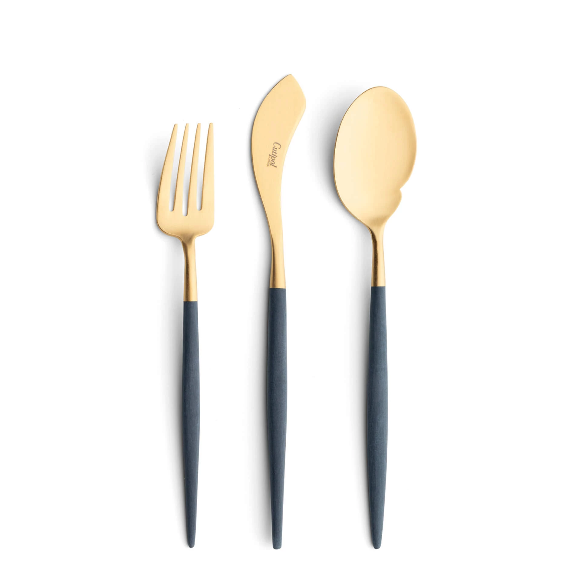 Cutipol Cutlery Goa Blue Gold with fish fork, fish knife and gourmet spoon