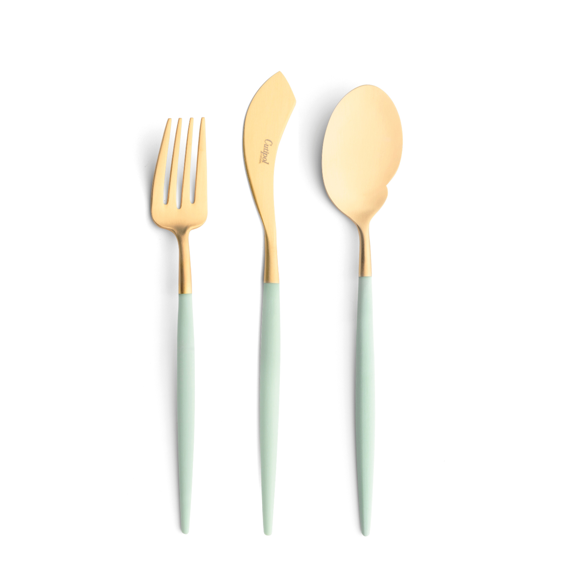 Cutipol Cutlery Goa Celadon Gold with fish fork, fish knife and gourmet spoon