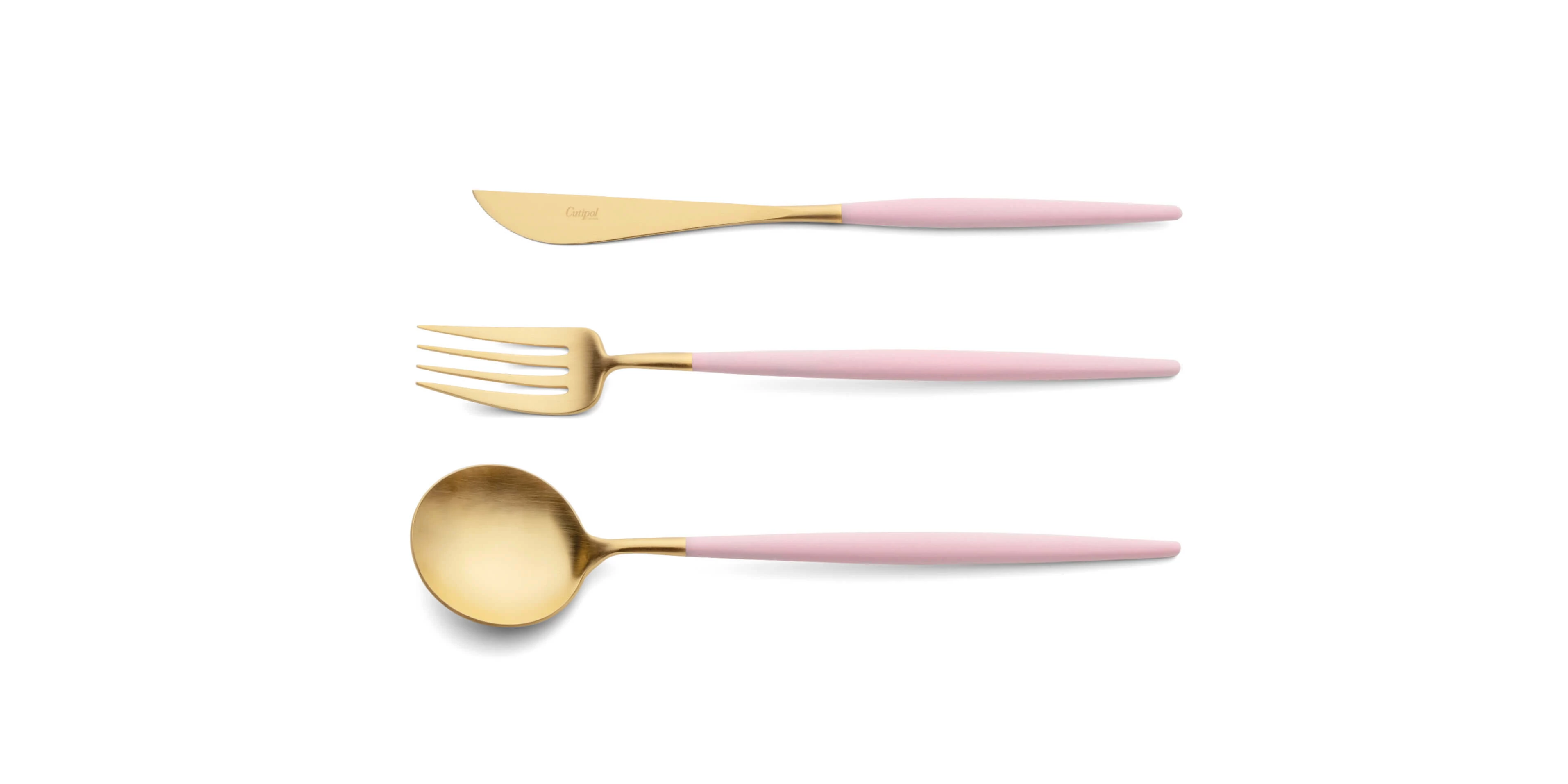 Colher de servir, garfo de servir e faca de servir Cutipol Goa Pink dourado