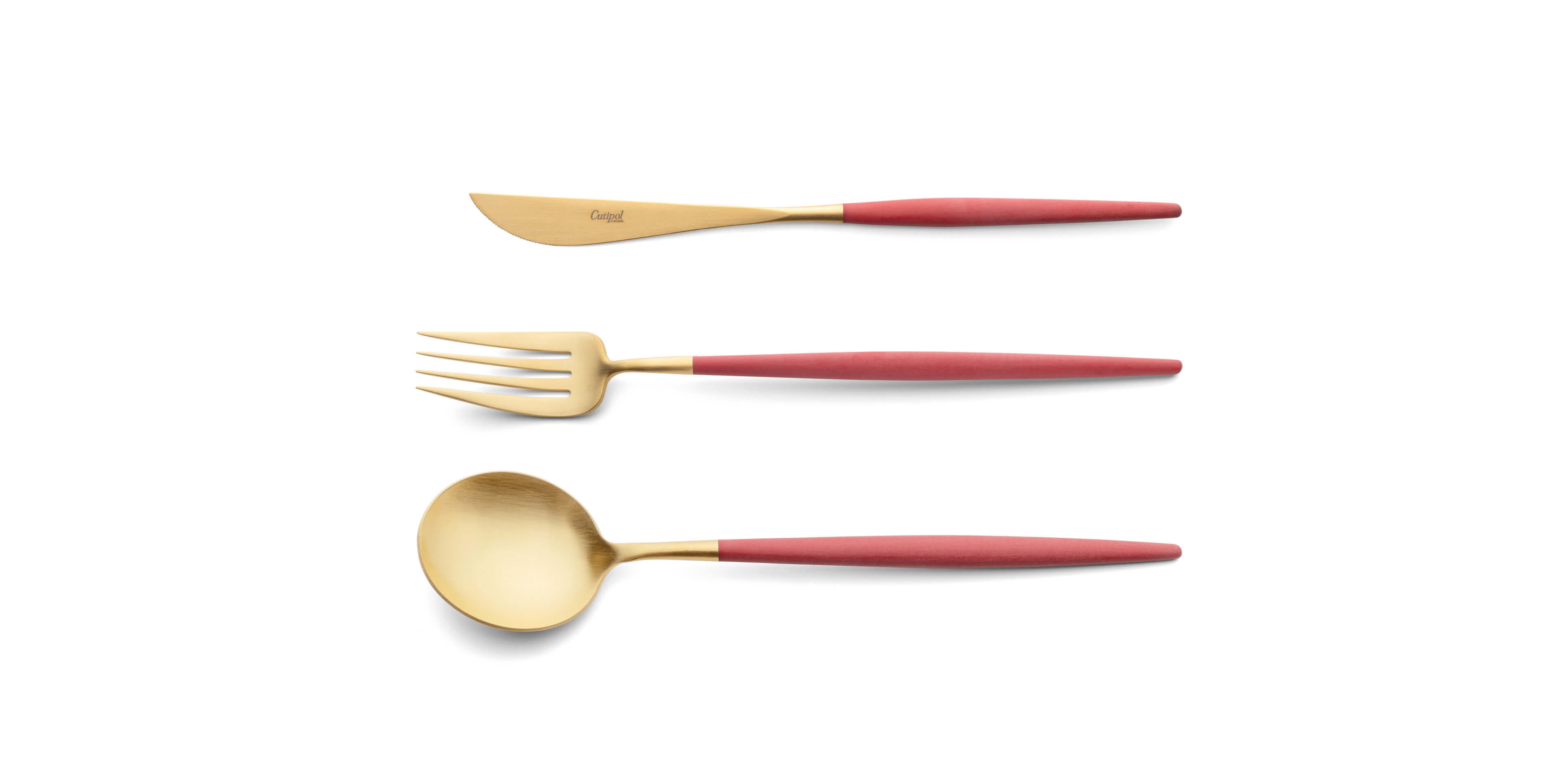 Serving spoon, serving fork and serving knife Cutipol Goa Red Gold