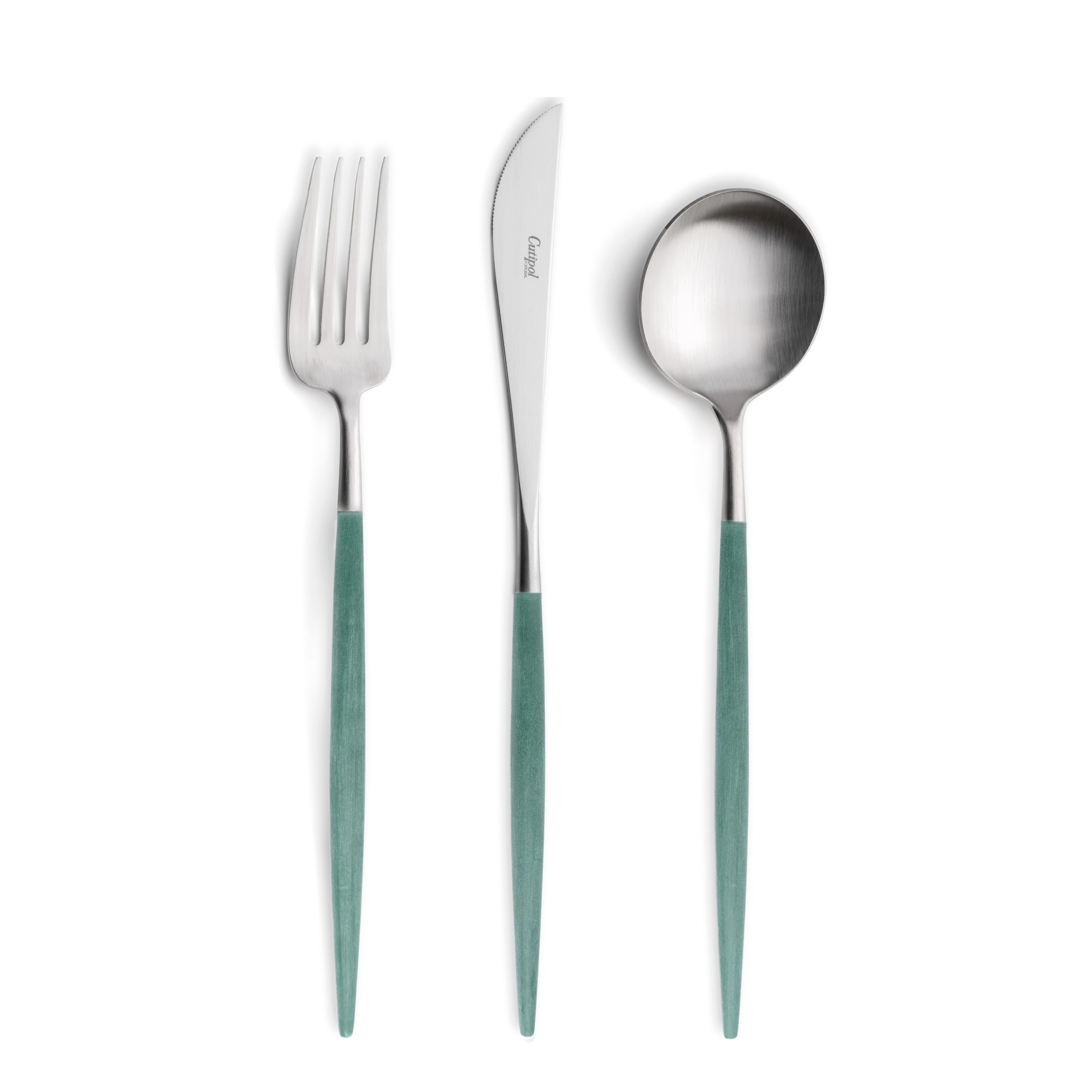 Cutipol Cutlery Goa Forest Green with dinner fork, dinner knife, table spoon