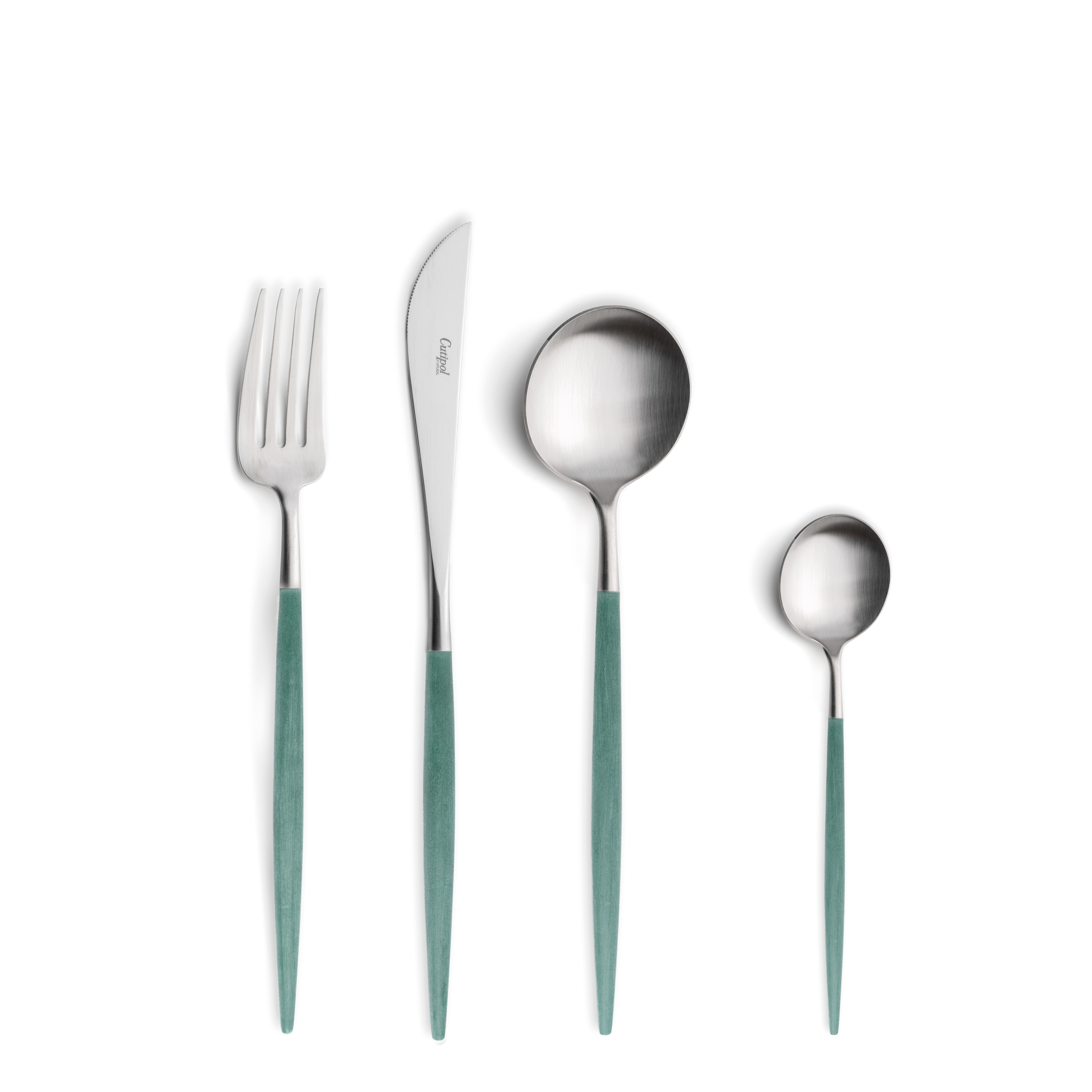 Cutipol Cutlery Goa Forest Green Gold with dessert fork, dessert knife, dessert spoon and tea-coffee spoon